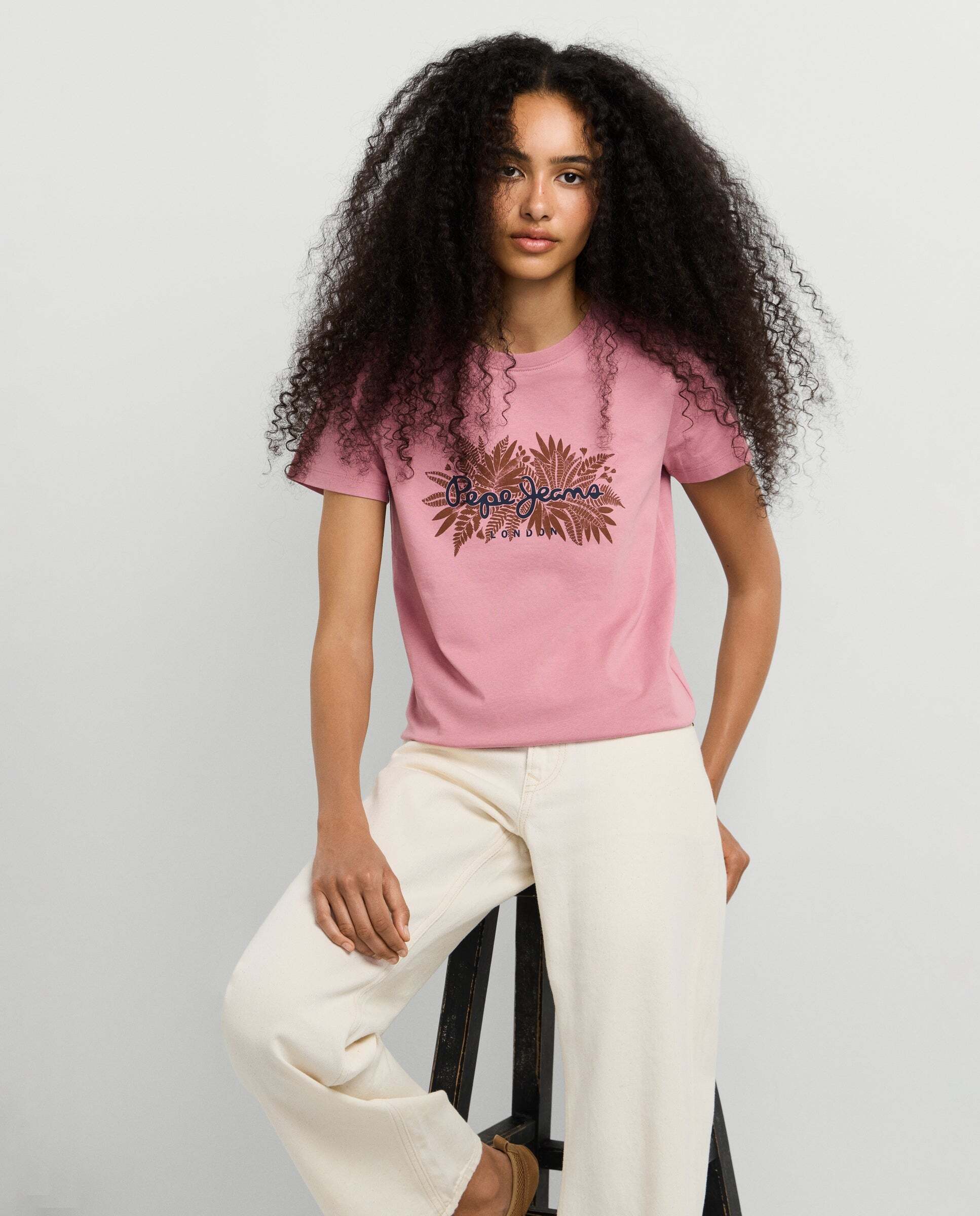 Camiseta de mujer logo floral estampado - Pepe Jeans - Rosa Rosa-7