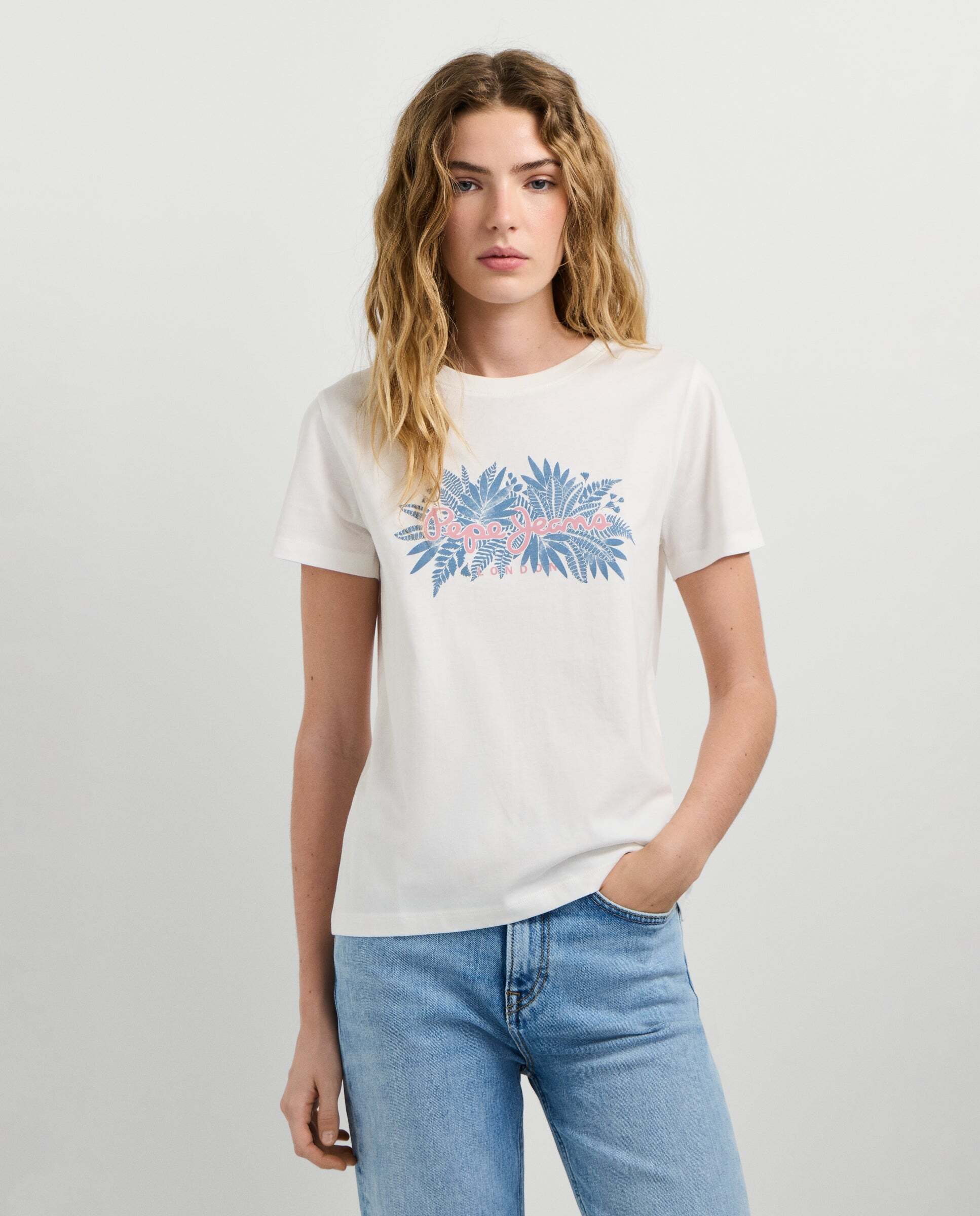 Camiseta de mujer logo floral estampado - Pepe Jeans - Blanco Blanco-1