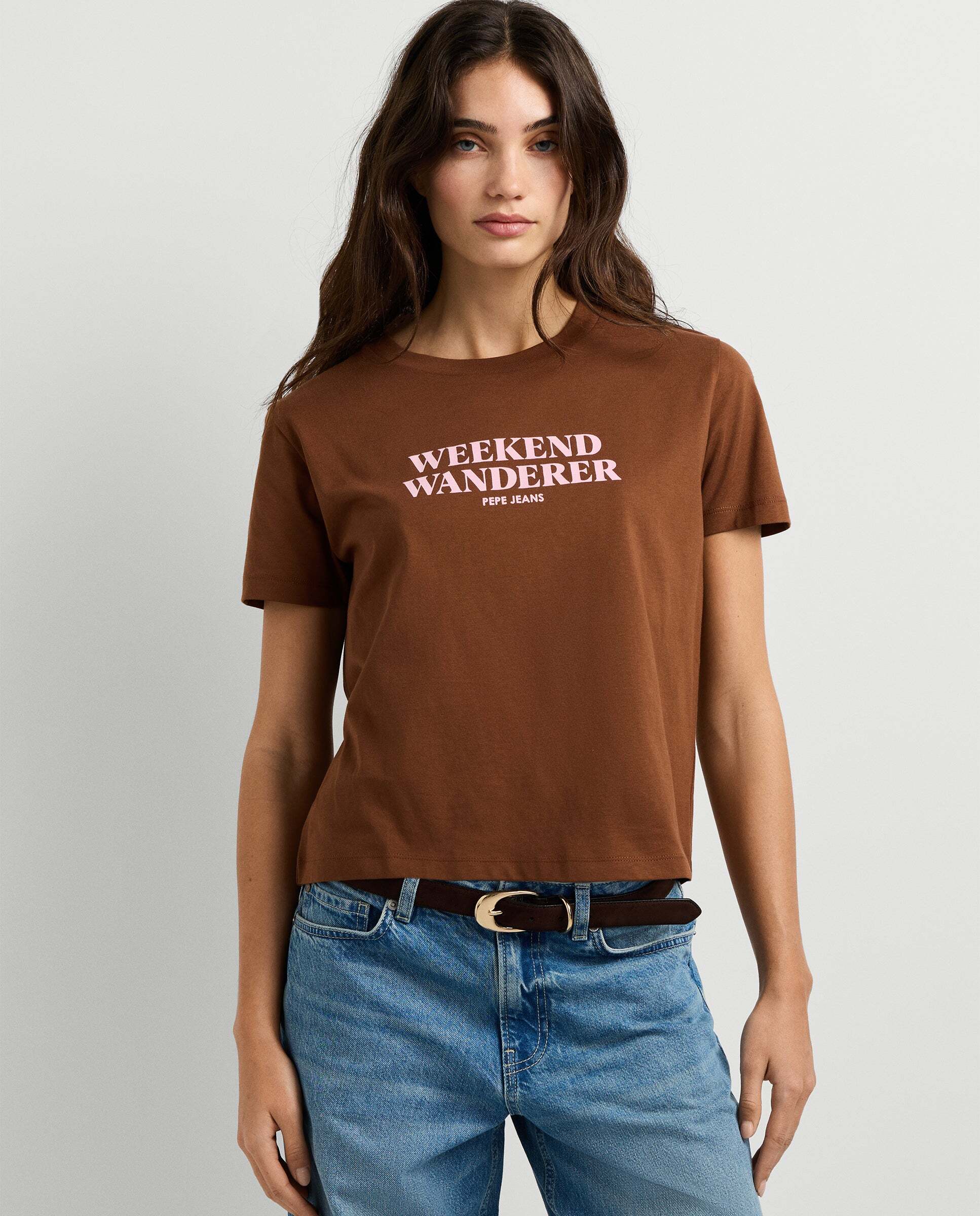 Camiseta de mujer texto estampado - Pepe Jeans - Marrón Marrón-1