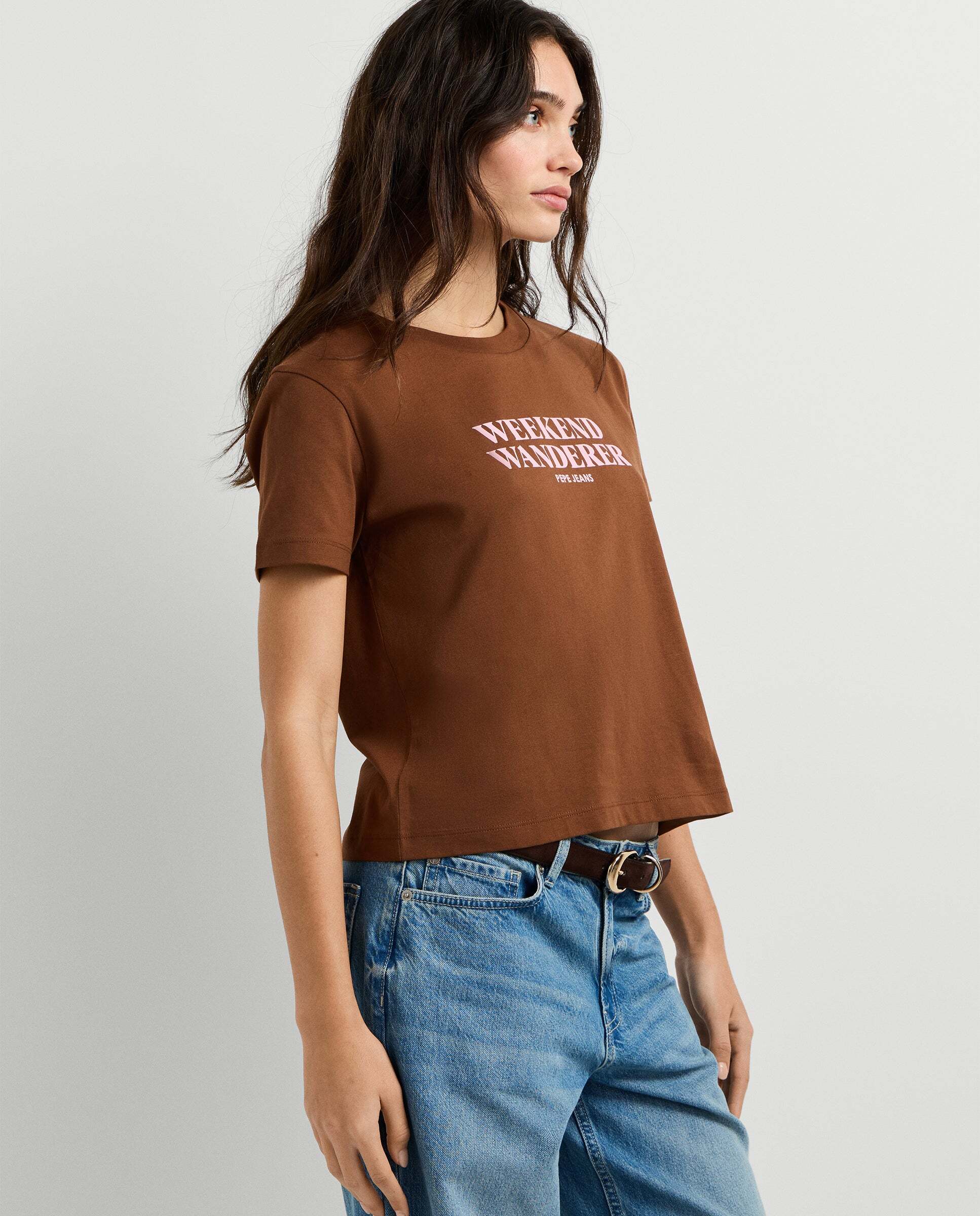 Camiseta de mujer texto estampado - Pepe Jeans - Marrón Marrón-6