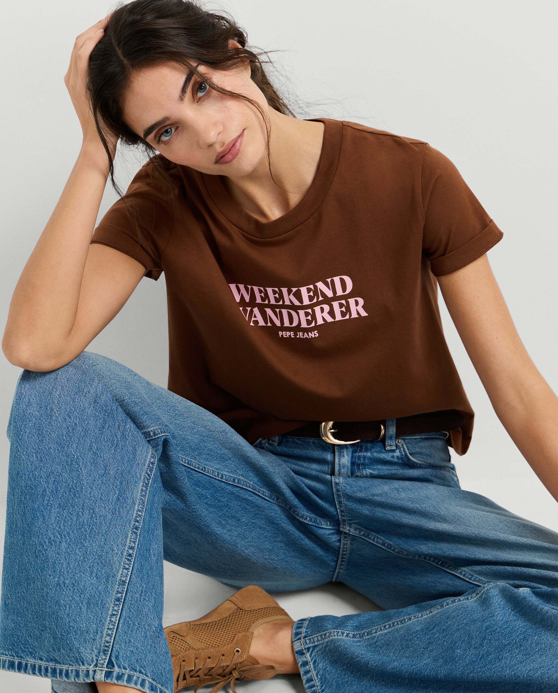 Camiseta de mujer texto estampado - Pepe Jeans - Marrón Marrón-7