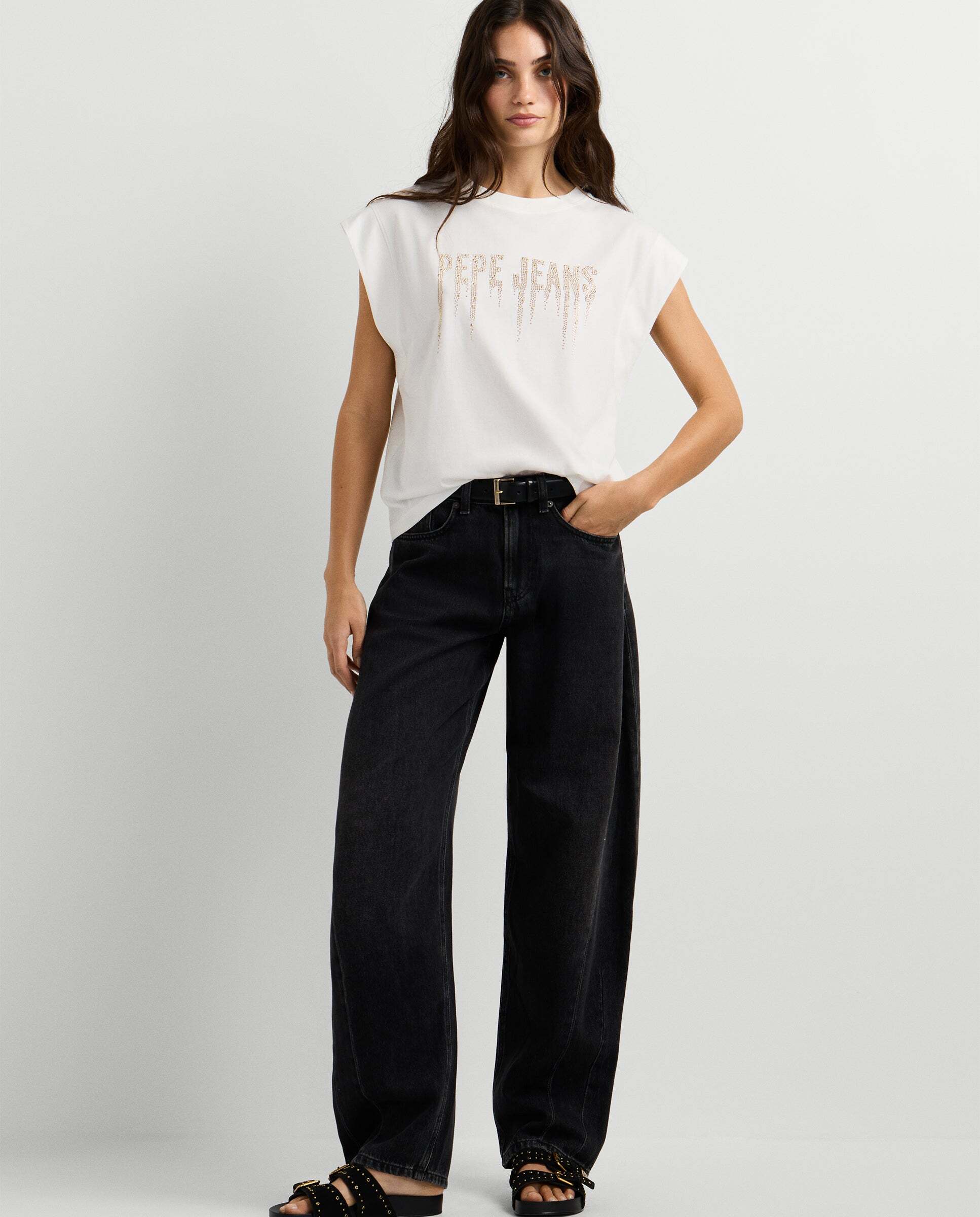 Camisa de mujer sin mangas logo tachuelas - Pepe Jeans - Blanco Blanco-2