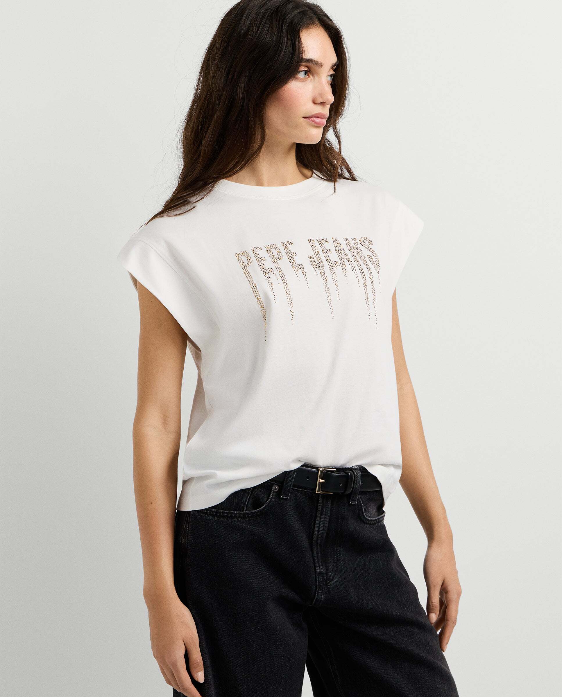Camisa de mujer sin mangas logo tachuelas - Pepe Jeans - Blanco Blanco-6