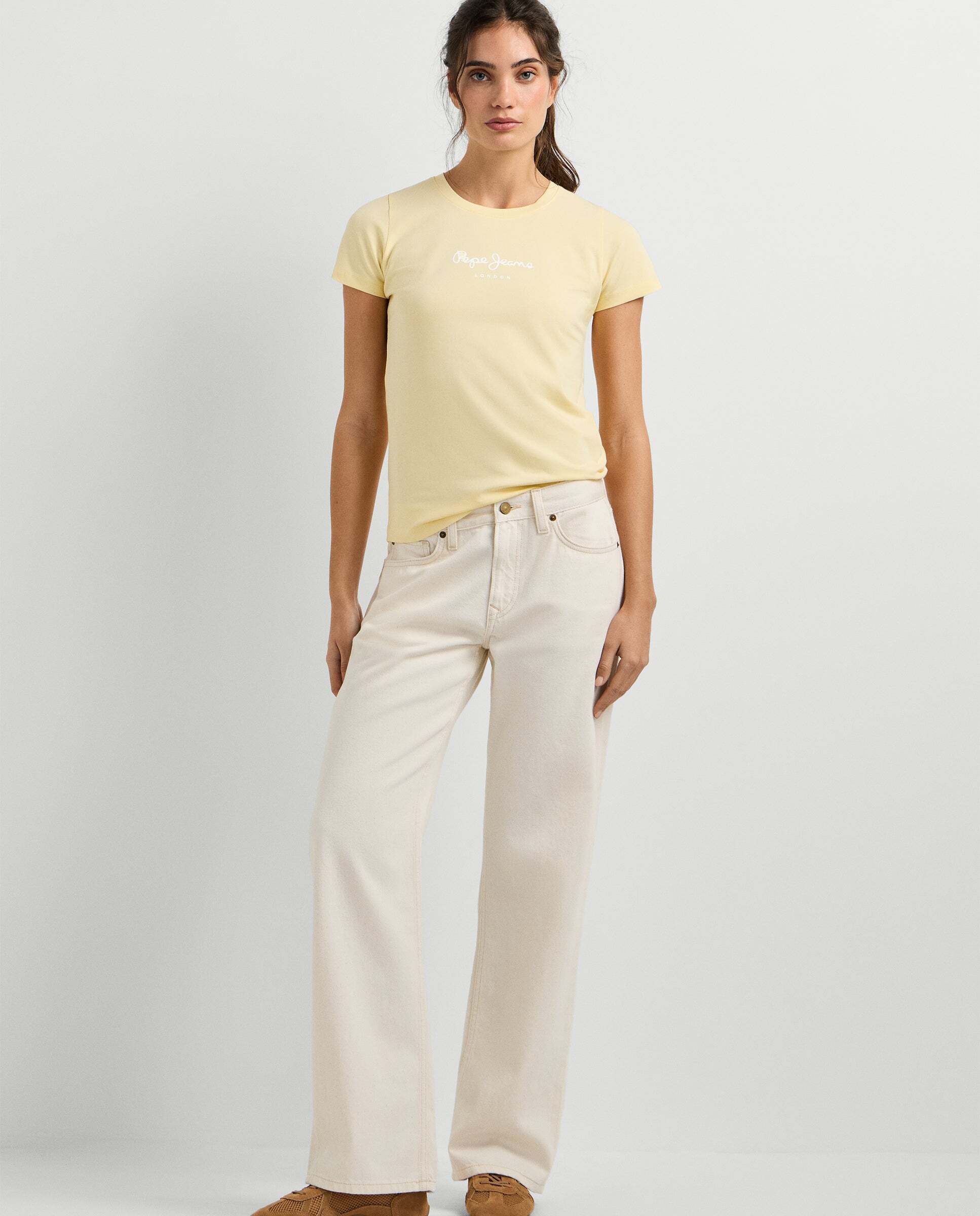 Camiseta de mujer manga corta con logo estampado - Pepe Jeans - Crema Crema-2