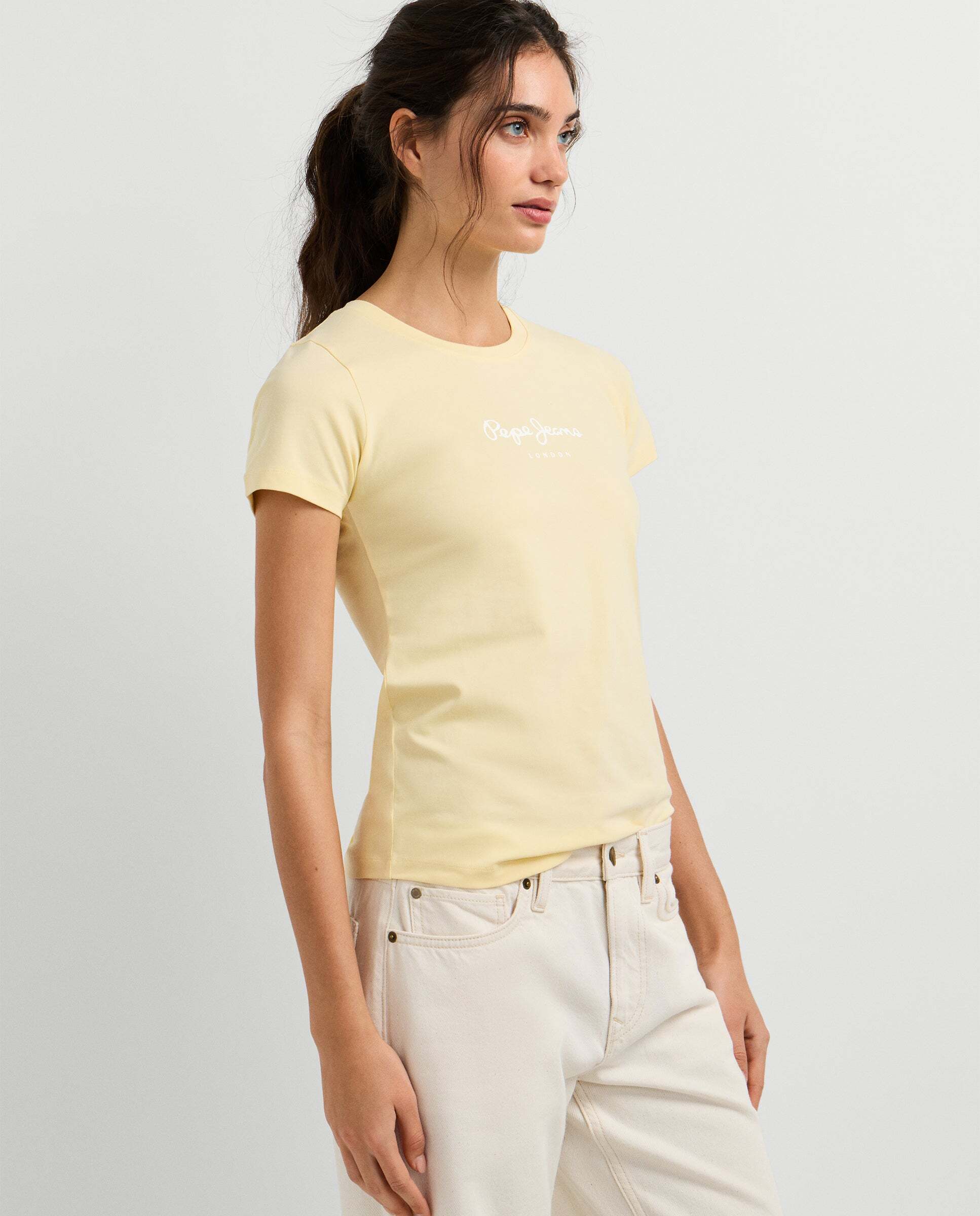 Camiseta de mujer manga corta con logo estampado - Pepe Jeans - Crema Crema-6