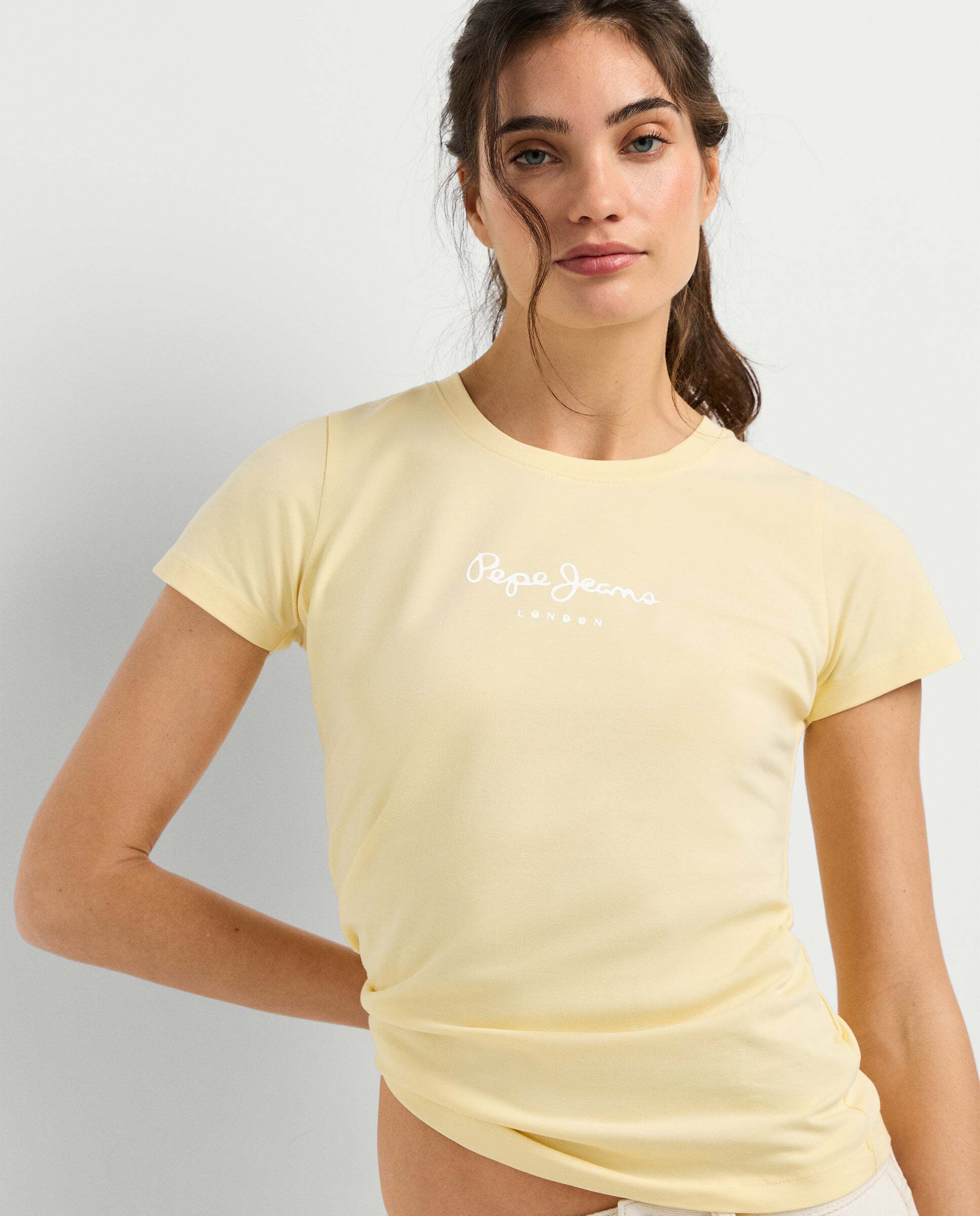Camiseta de mujer manga corta con logo estampado - Pepe Jeans - Crema Crema-7