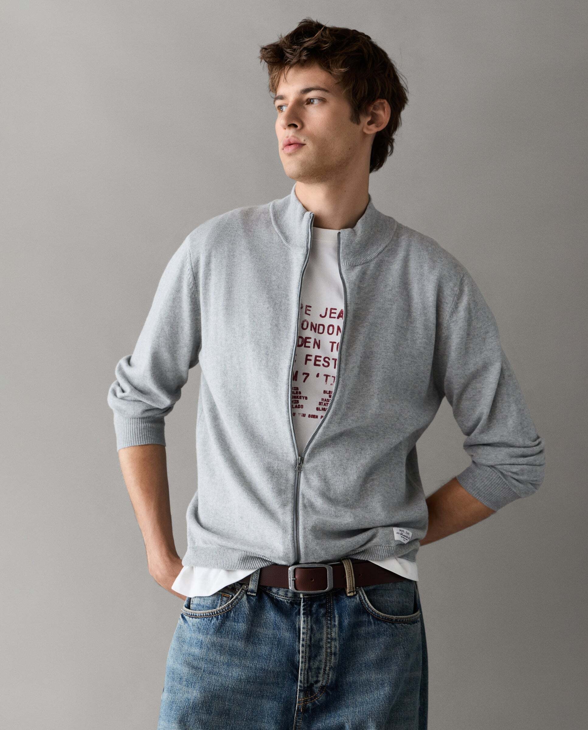 Cárdigan de hombre punto cuello alto fit regular - Pepe Jeans - Gris Gris-1