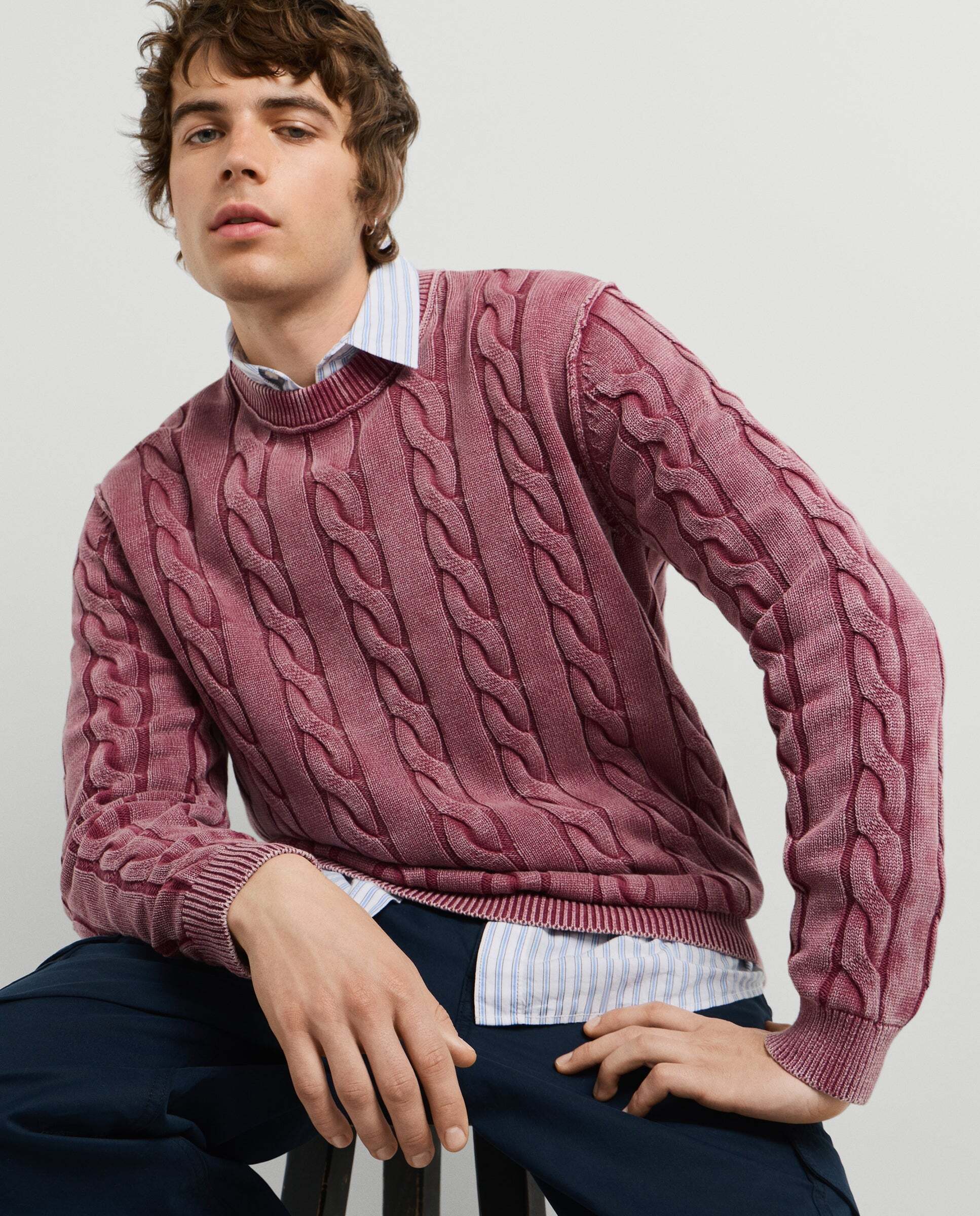 Jersey de hombre trenzado fit regular - Pepe Jeans - Vino Vino-1