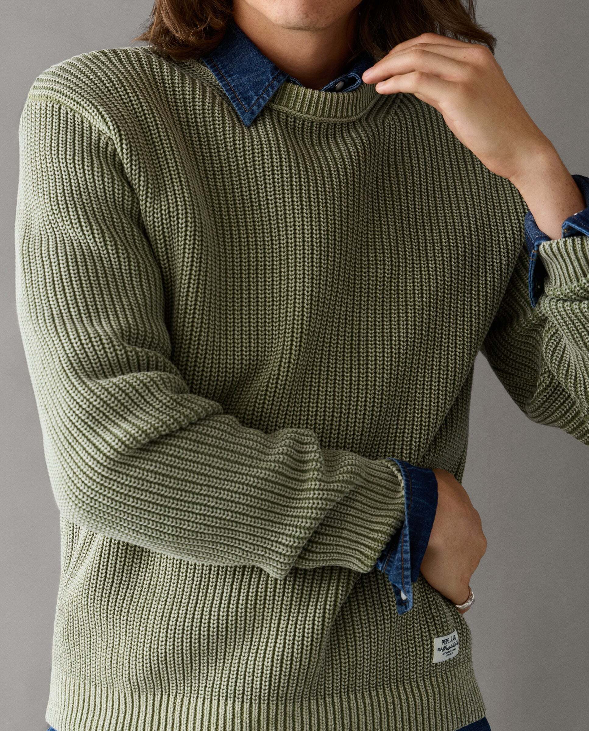 Jersey de hombre punto cuello redondo fit regular - Pepe Jeans - Verde militar Verde militar-1
