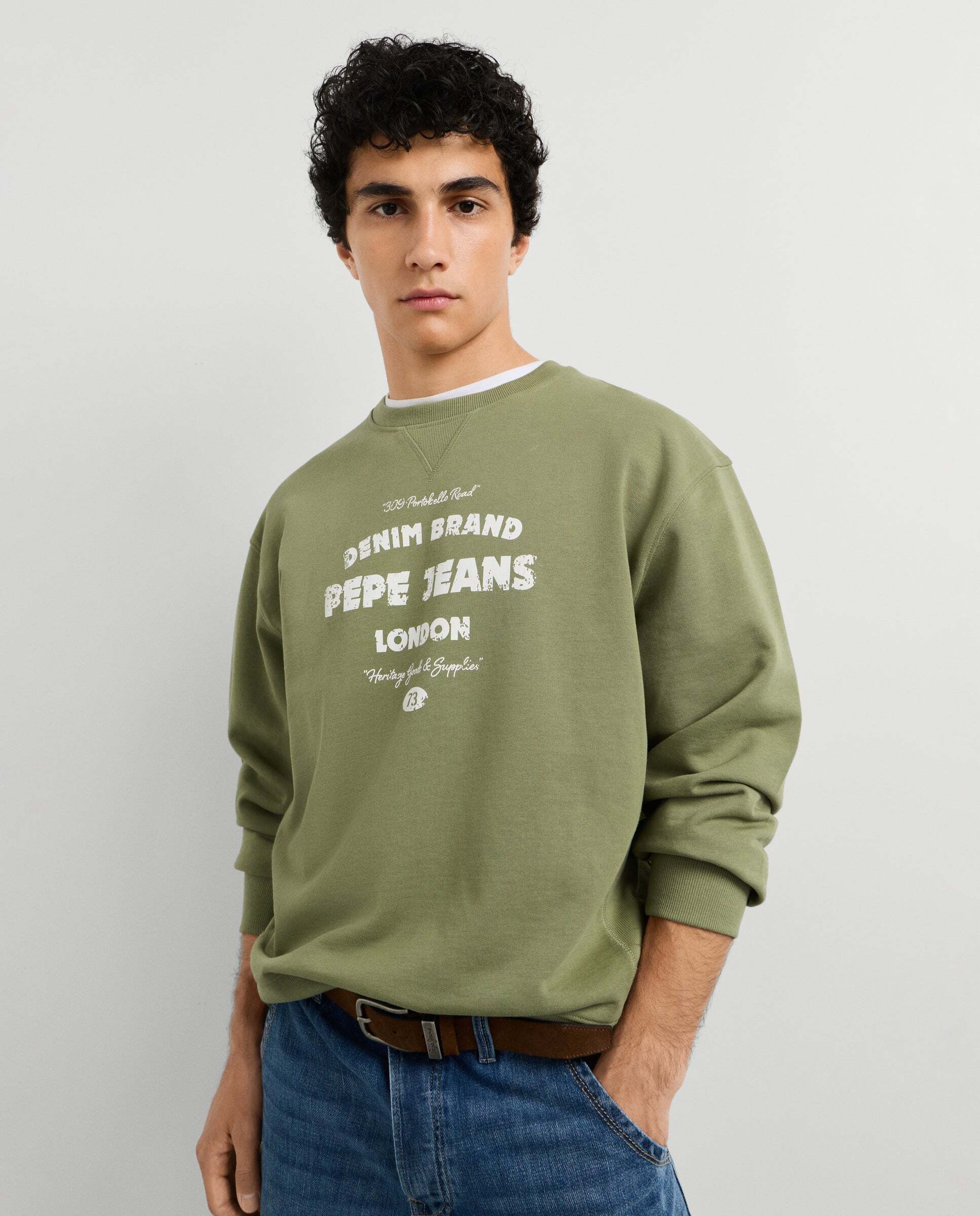Sudadera de hombre cuello redondo fit casual - Pepe Jeans - Verde militar Verde militar-1