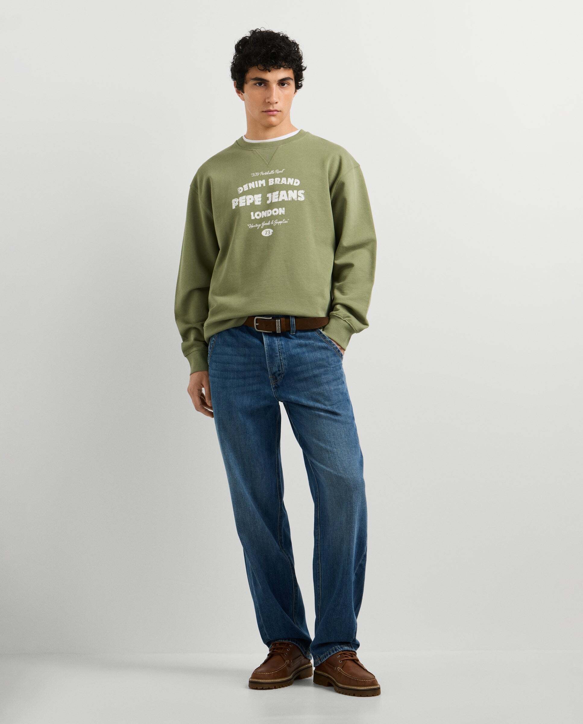 Sudadera de hombre cuello redondo fit casual - Pepe Jeans - Verde militar Verde militar-2