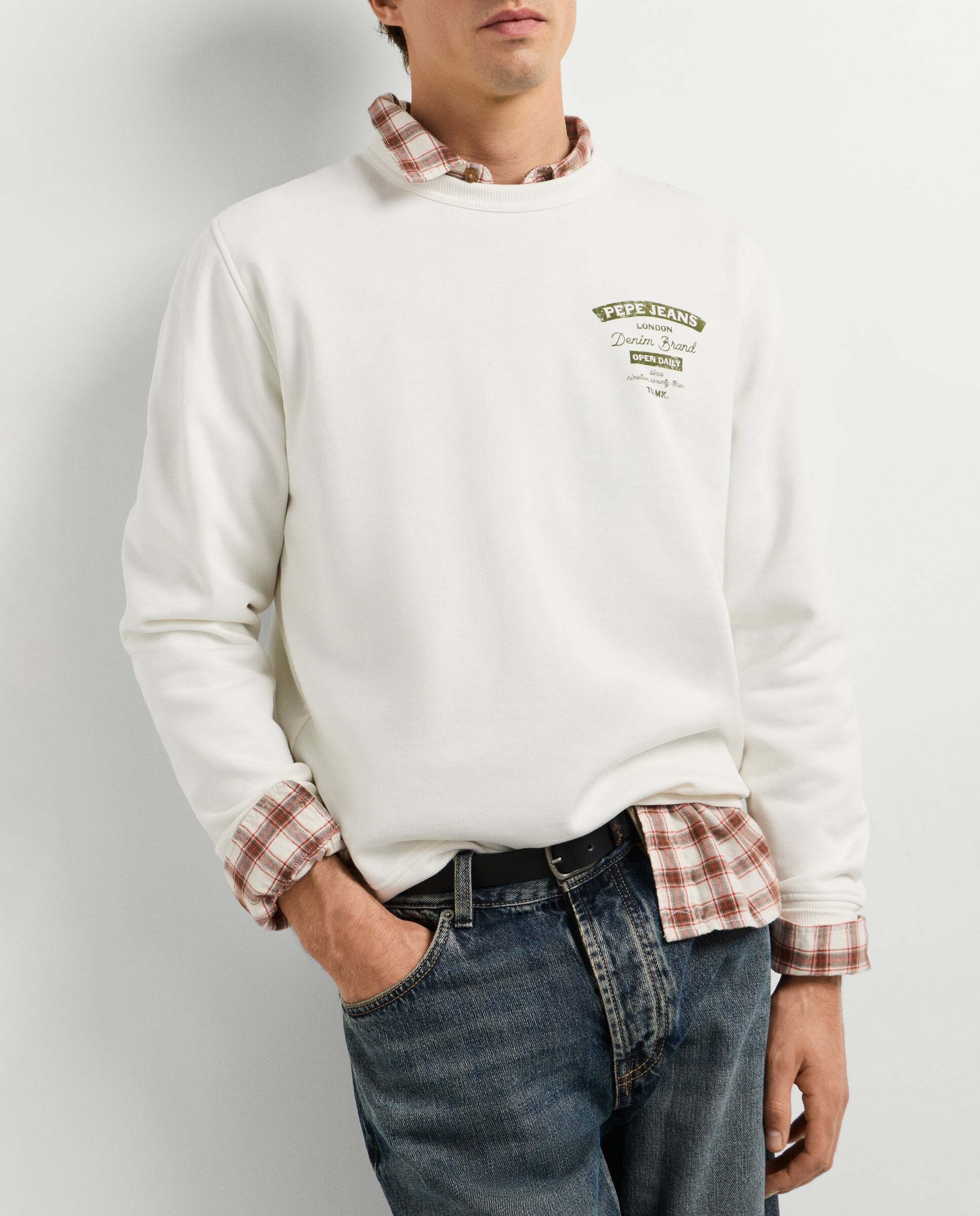 Sudadera de hombre cuello redondo fit regular - Pepe Jeans - Blanco Blanco-1