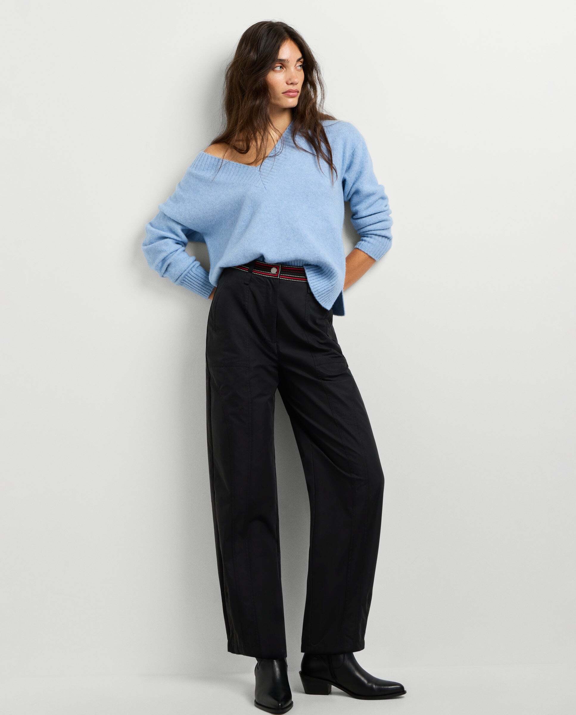 Pantalón de mujer ancho con detalles bordados - Pepe Jeans - Negro Negro-2