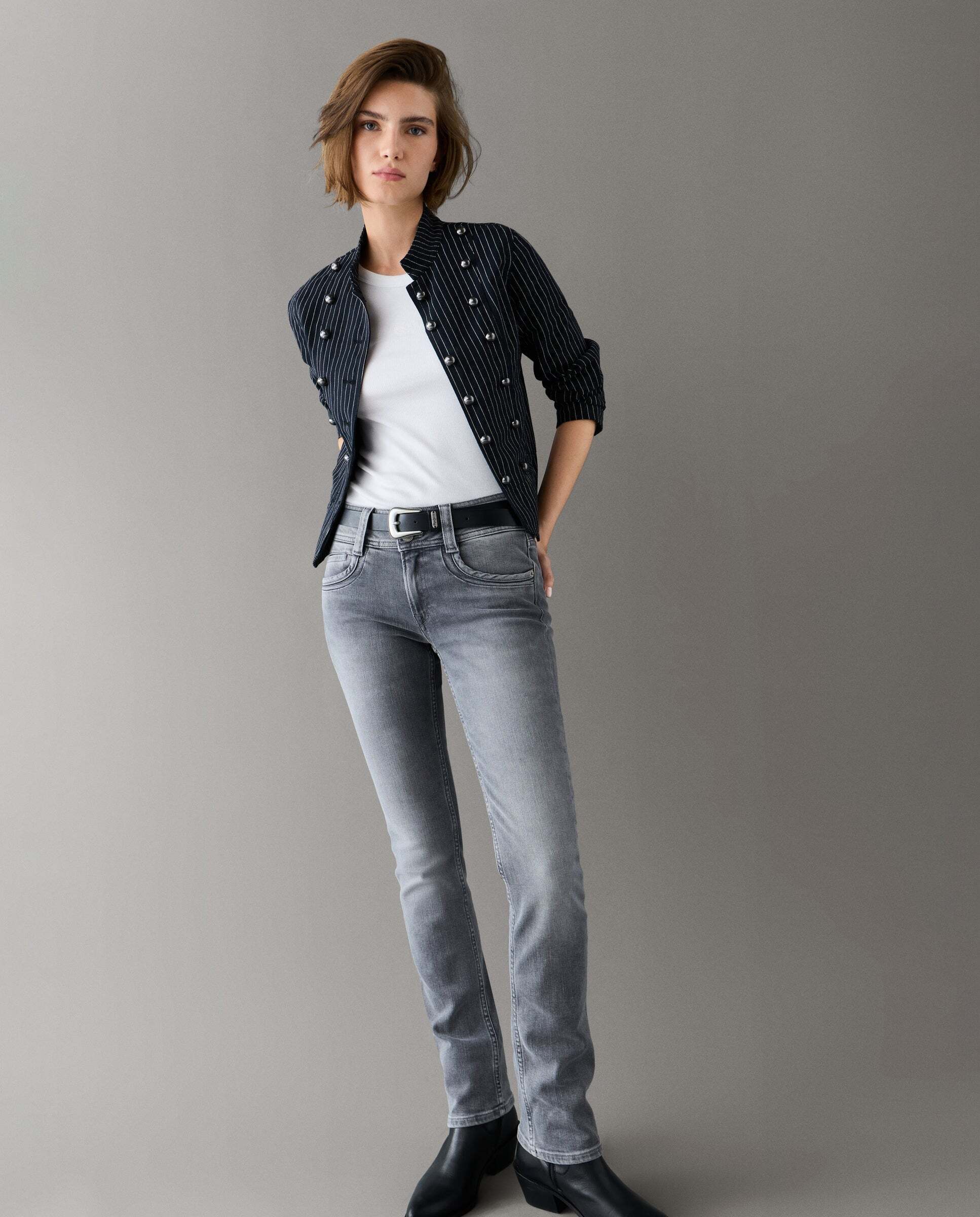 Vaquero de mujer fit slim tiro medio - Pepe Jeans - Gris Gris-1