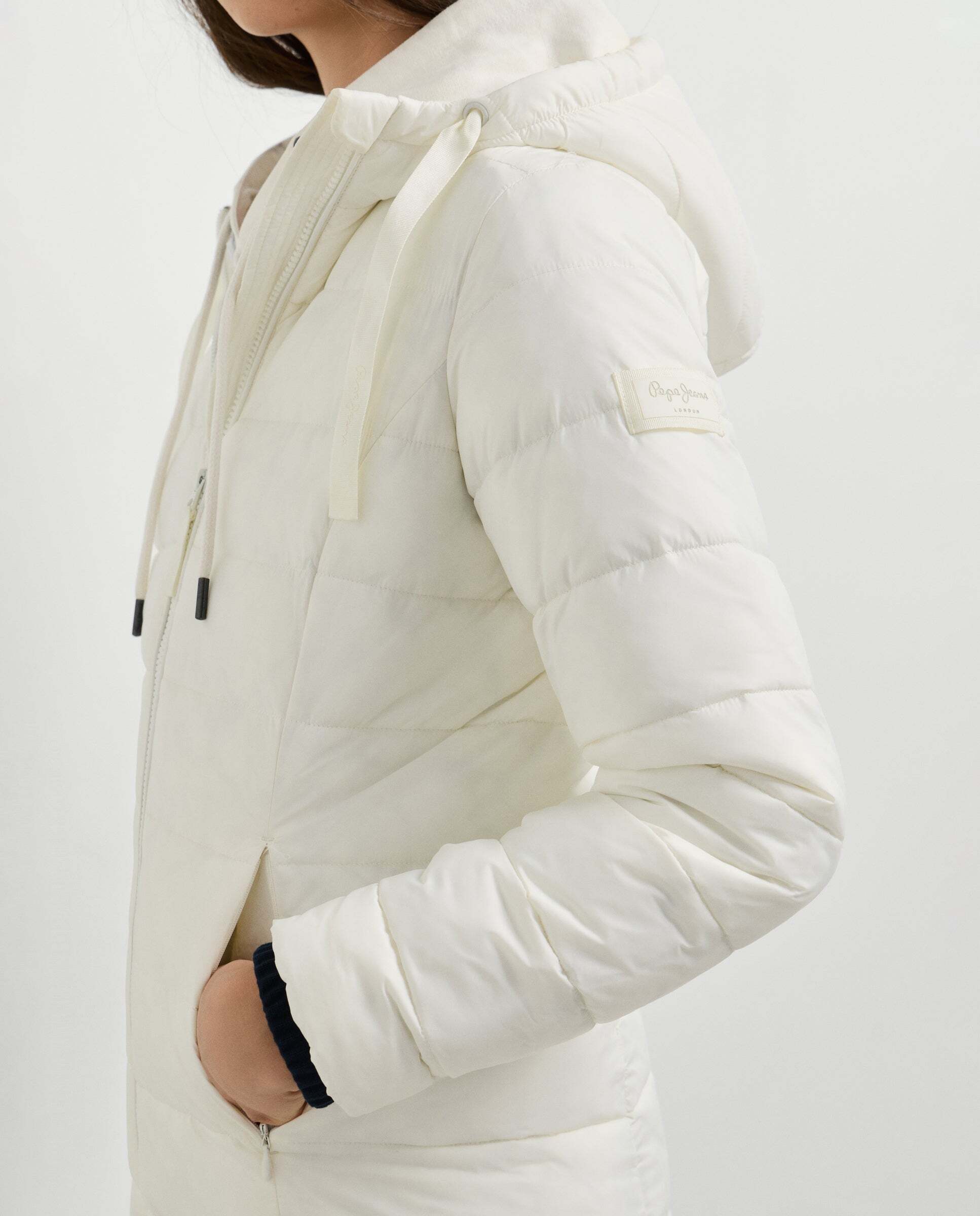 Plumífero de mujer largo con capucha - Pepe Jeans - Blanco Blanco-4