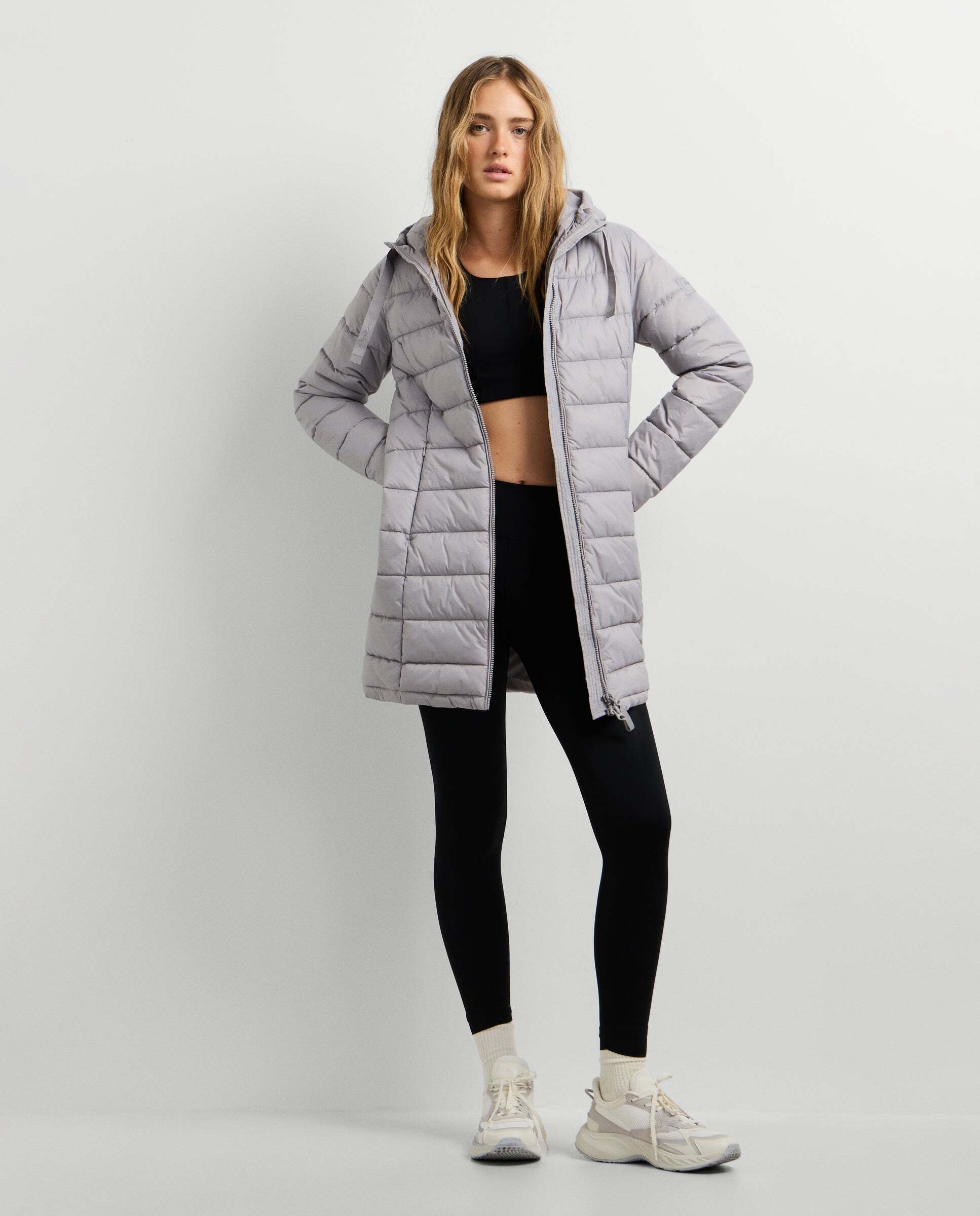 Plumífero de mujer largo con capucha - Pepe Jeans - Gris Gris-2