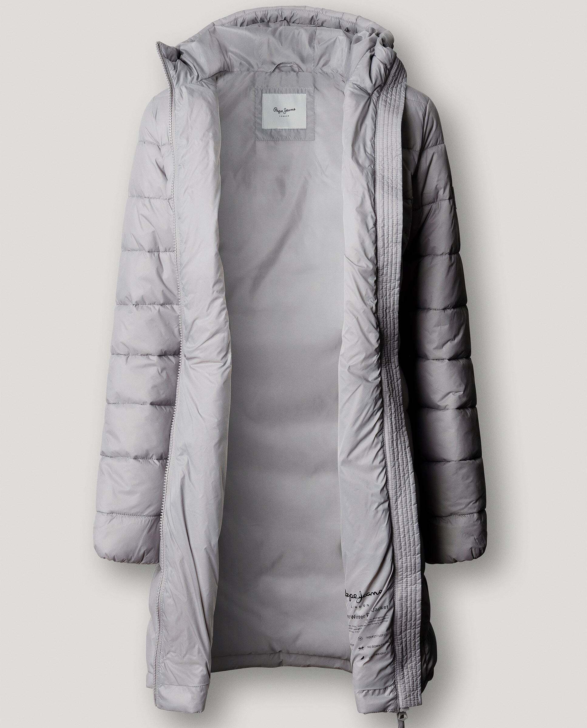 Plumífero de mujer largo con capucha - Pepe Jeans - Gris Gris-5
