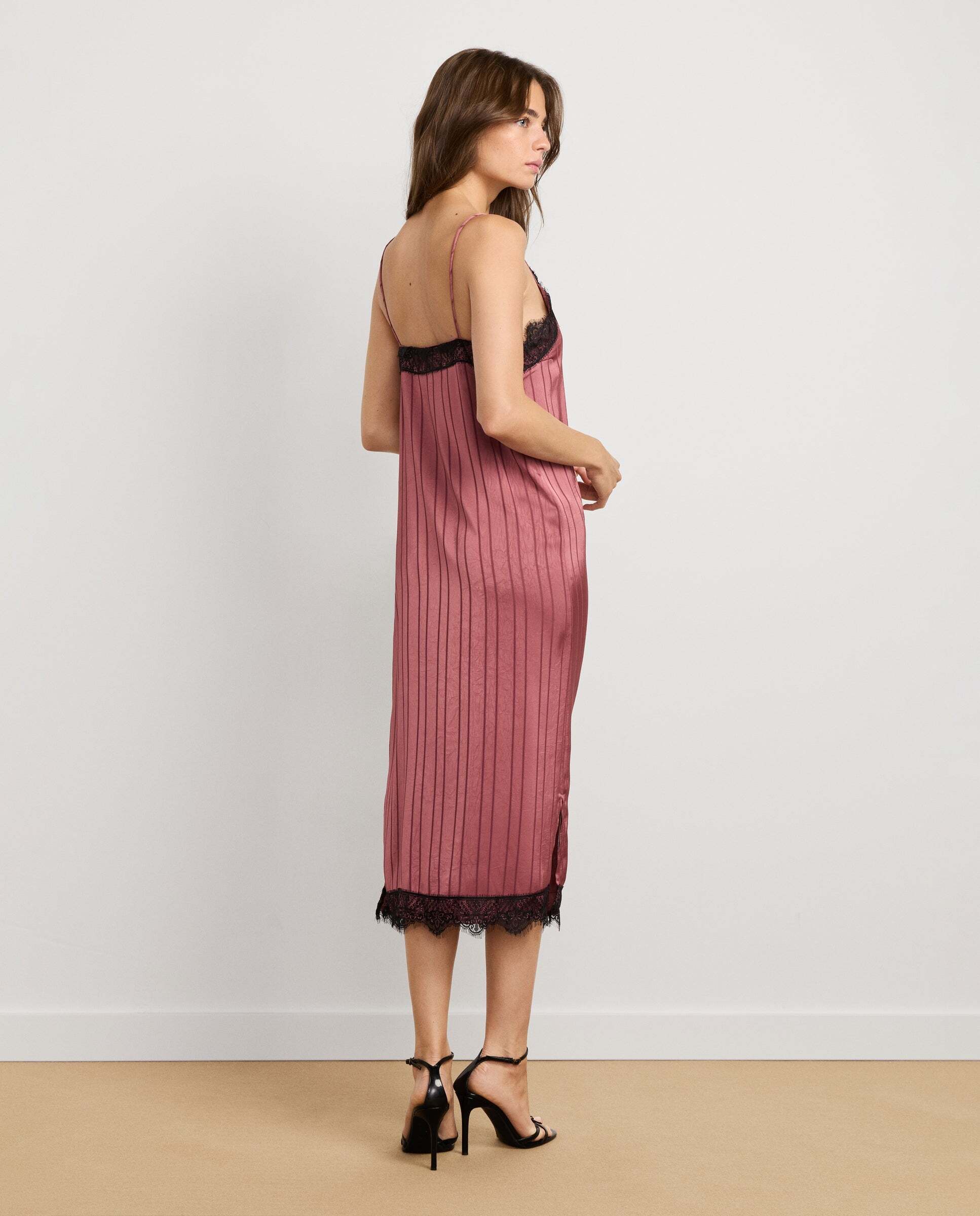 W11 iria dress - Pepe Jeans - vestido de mujer largo tirantes en satén - Rosa claro Rosa claro-3
