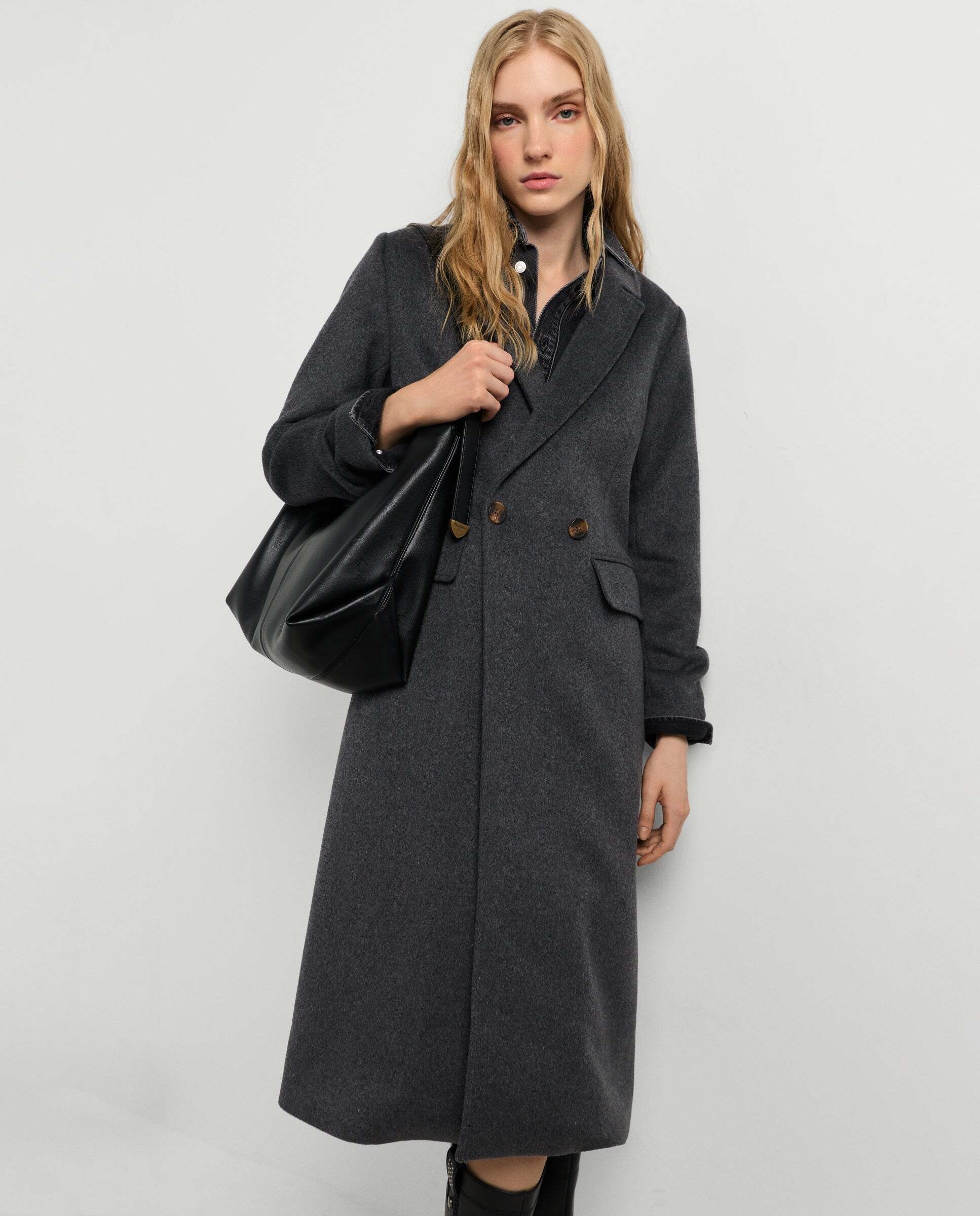 Abrigo de mujer cruzado de lana - Pepe Jeans - Gris Gris-5