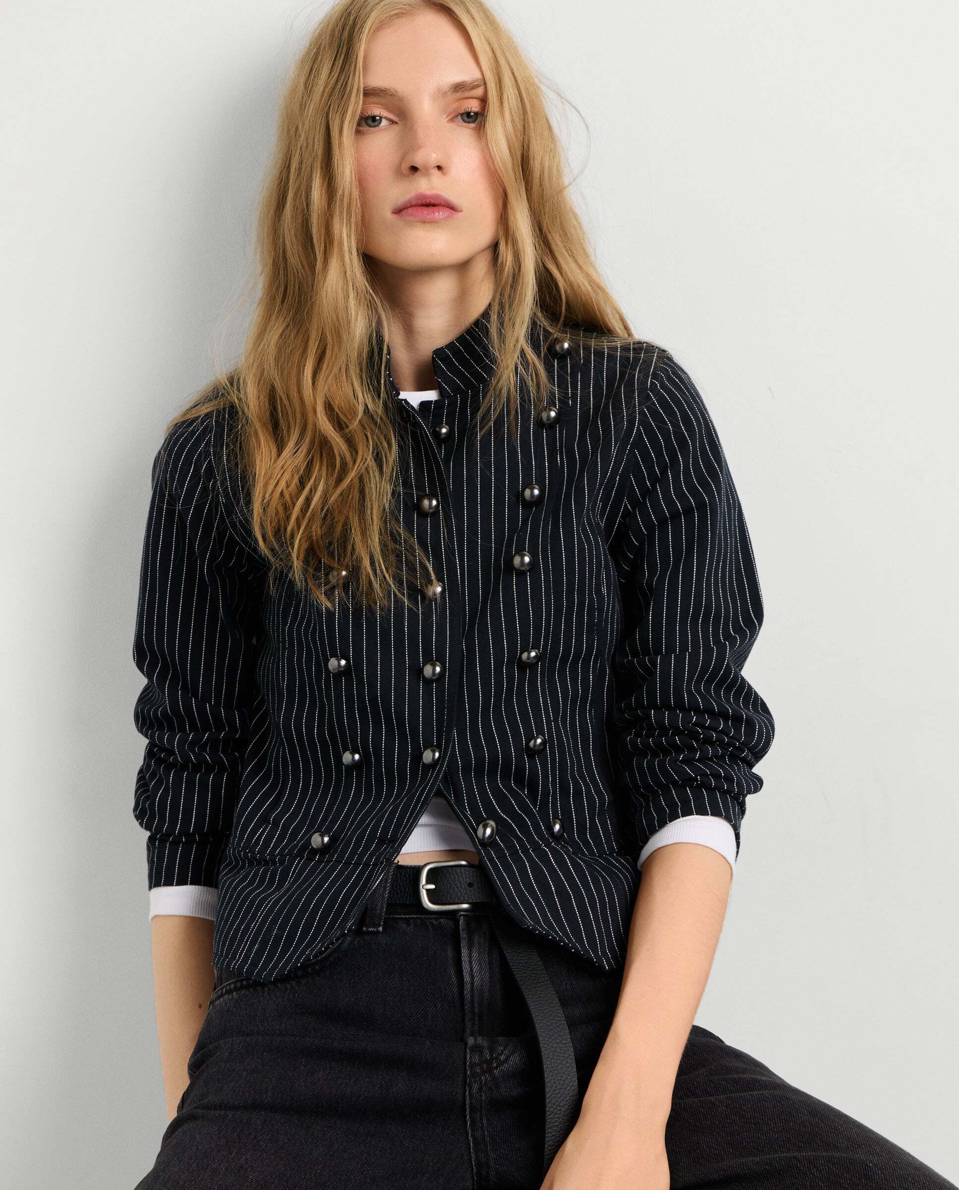 Chaqueta de mujer cuello mao de rayas - Pepe Jeans - Negro Negro-1
