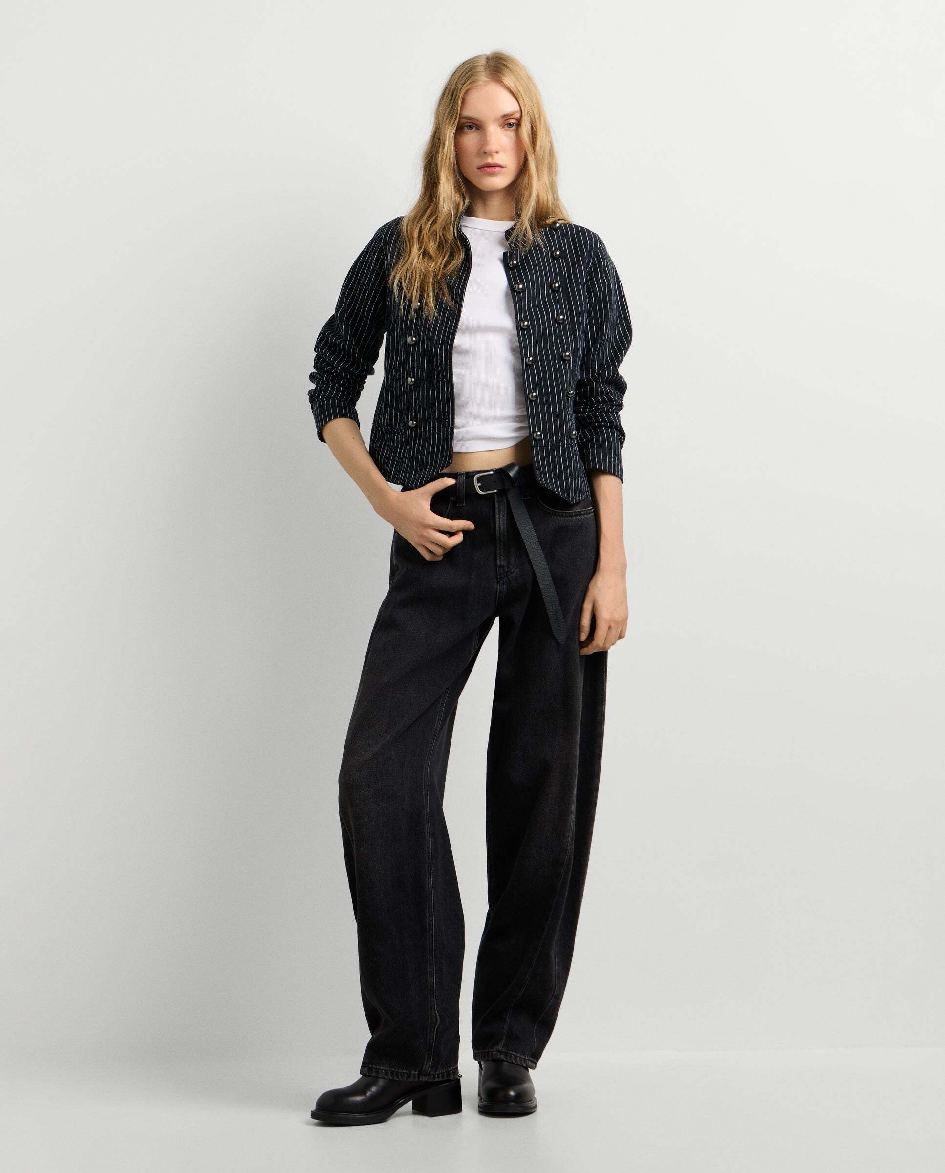 Chaqueta de mujer cuello mao de rayas - Pepe Jeans - Negro Negro-2
