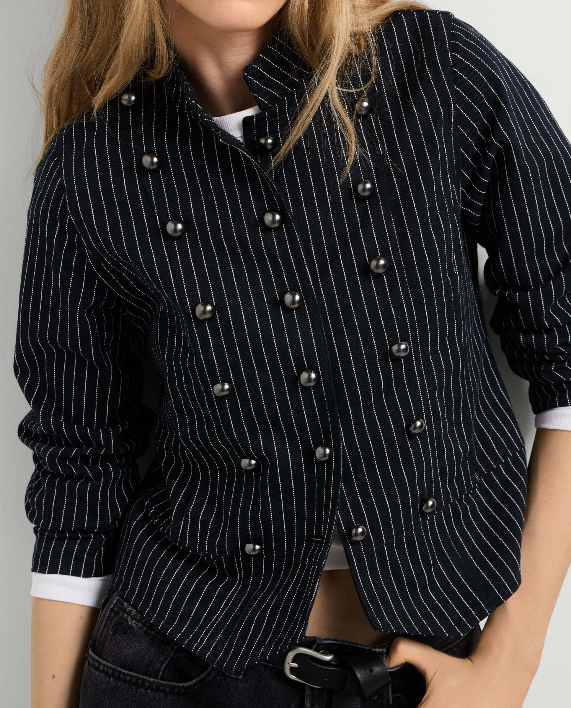 Chaqueta de mujer cuello mao de rayas - Pepe Jeans - Negro Negro-4