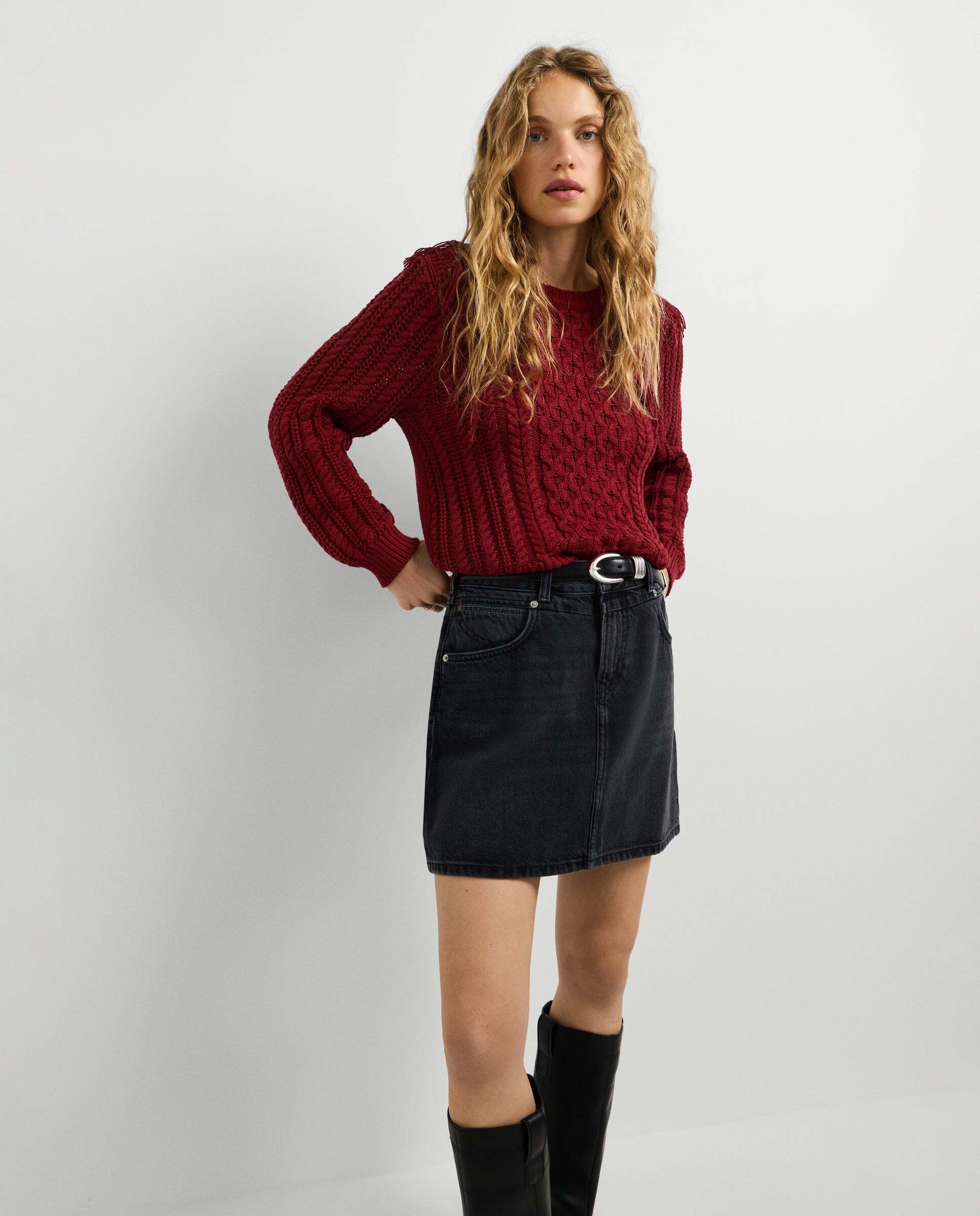Imagen 0 de Falda de mujer corta denim fit regular Negro