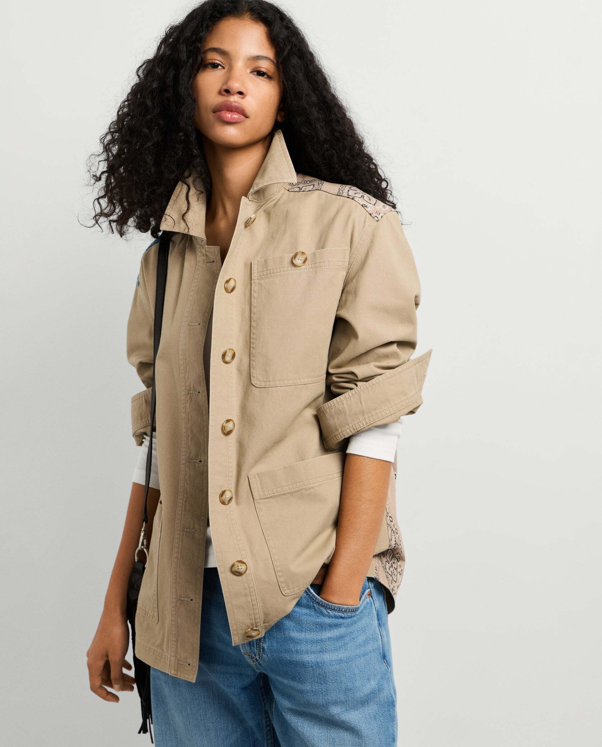 Chaqueta de mujer larga de sarga - Pepe Jeans - Natural Natural-1