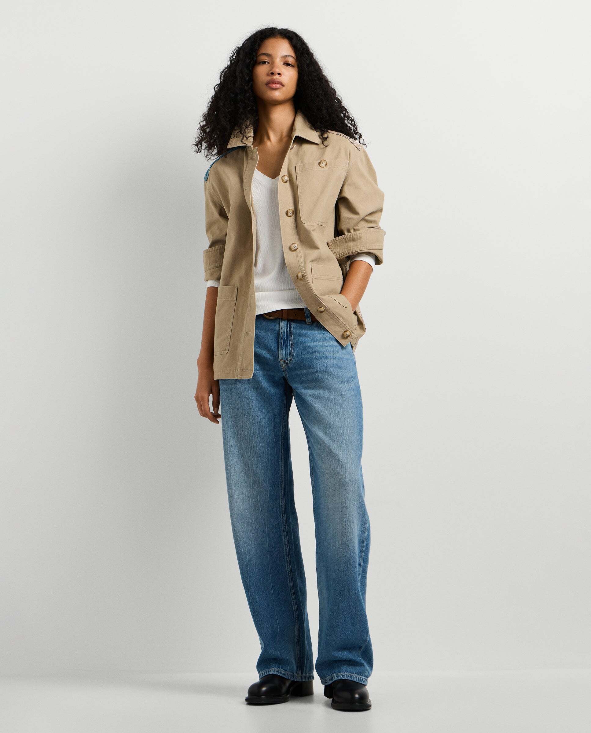 Chaqueta de mujer larga de sarga - Pepe Jeans - Natural Natural-2