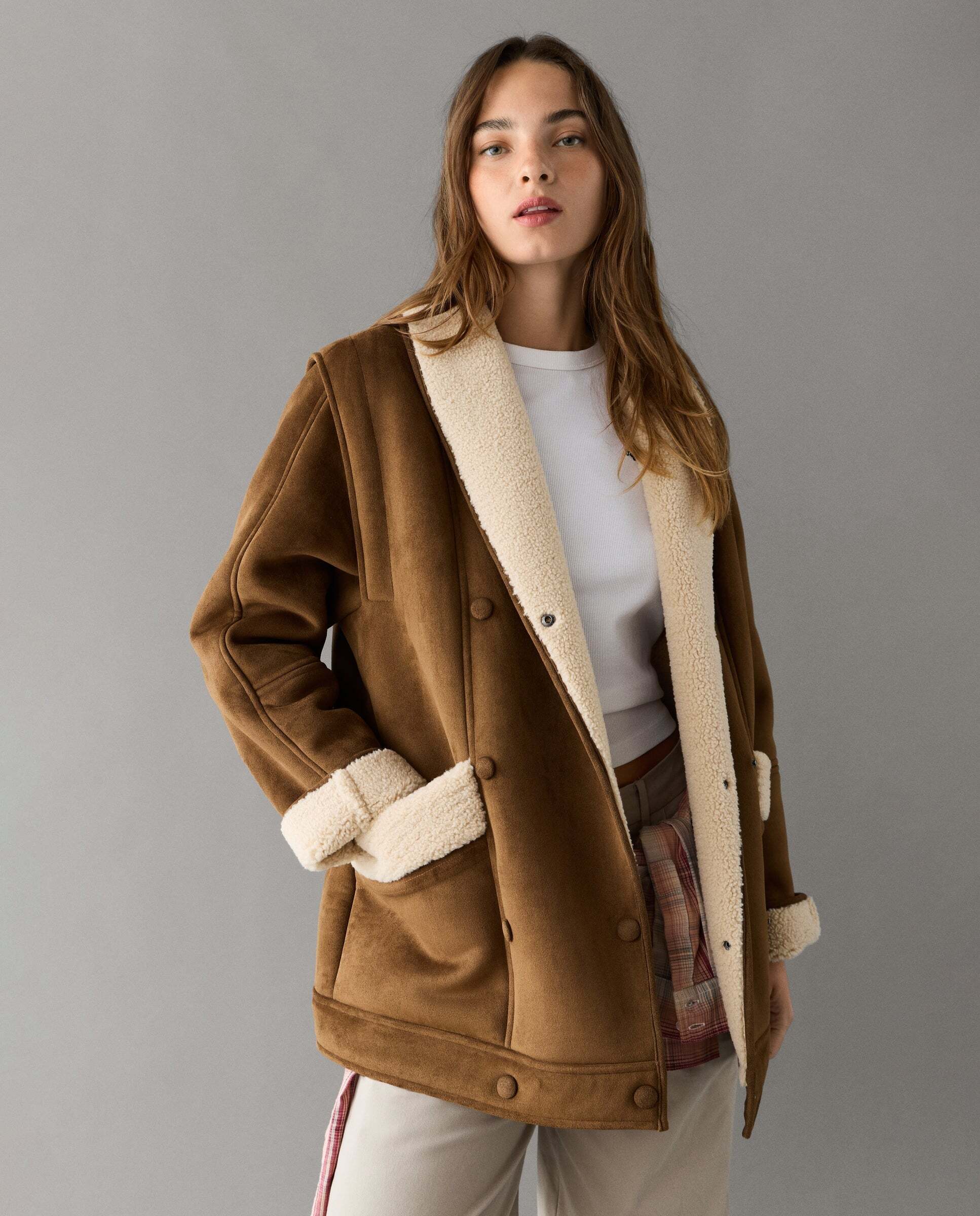 Chaqueta de mujer cruzada efecto ante - Pepe Jeans - Natural Natural-1