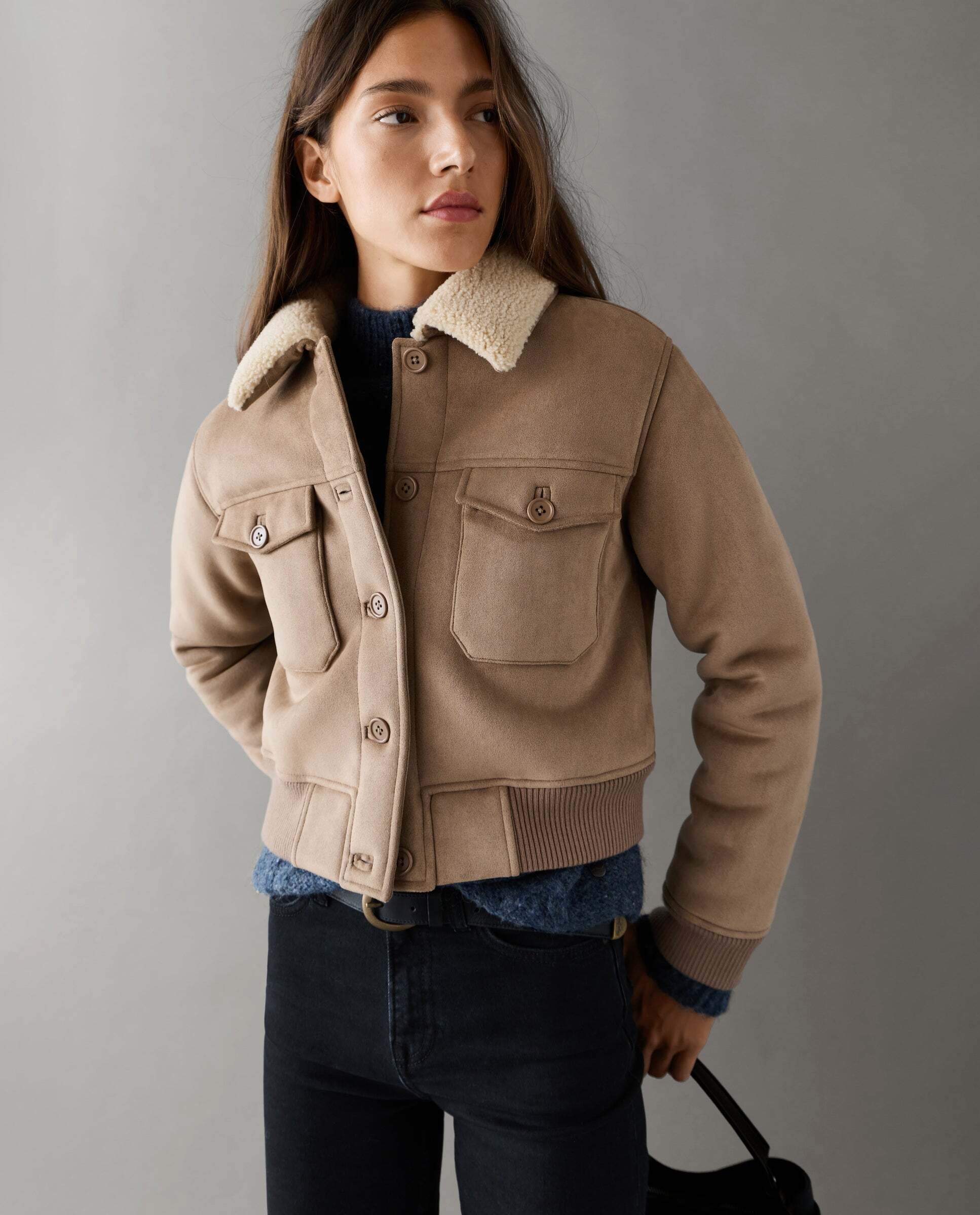 Chaqueta de mujer bomber cuello borreguito - Pepe Jeans - Natural Natural-1