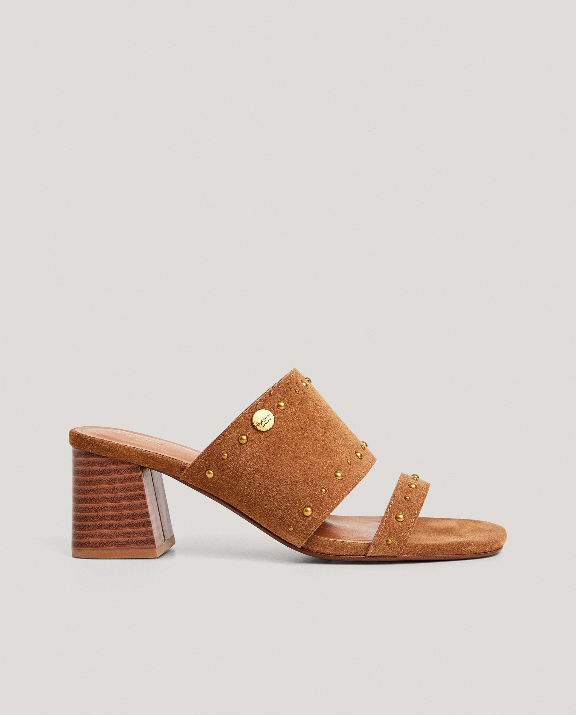 Pepe Jeans - Sandalias de mujer de tacón tipo mule en ante.