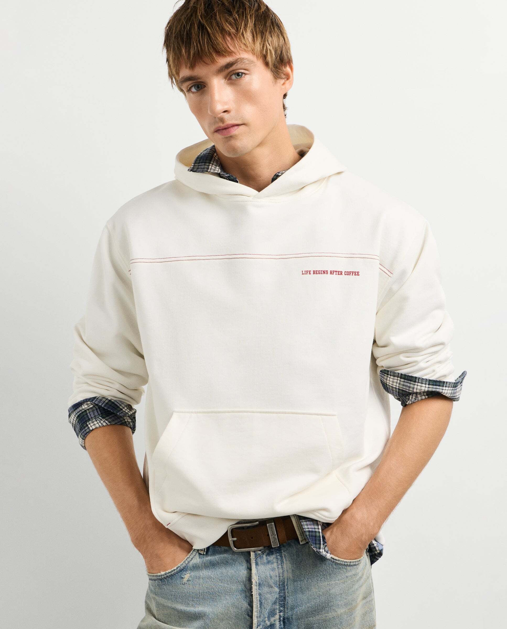 Imagen 0 de Sudadera de hombre capucha fit casual Blanco