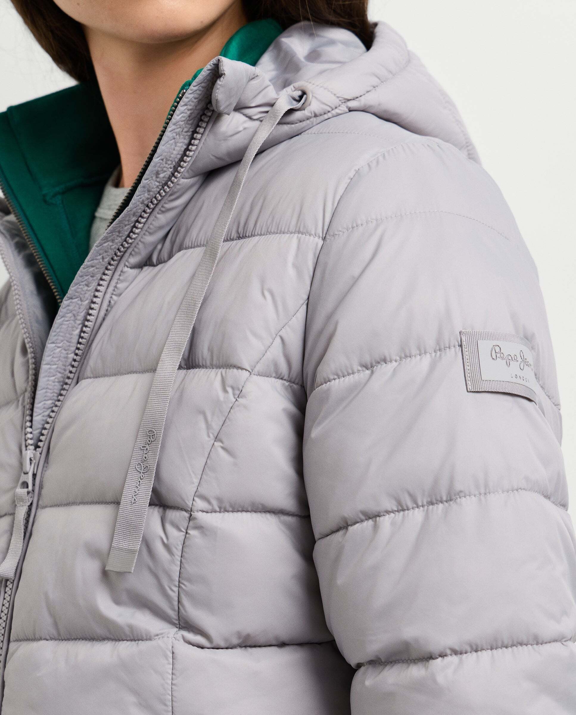 Plumífero de mujer acolchado con capucha - Pepe Jeans - Gris Gris-4