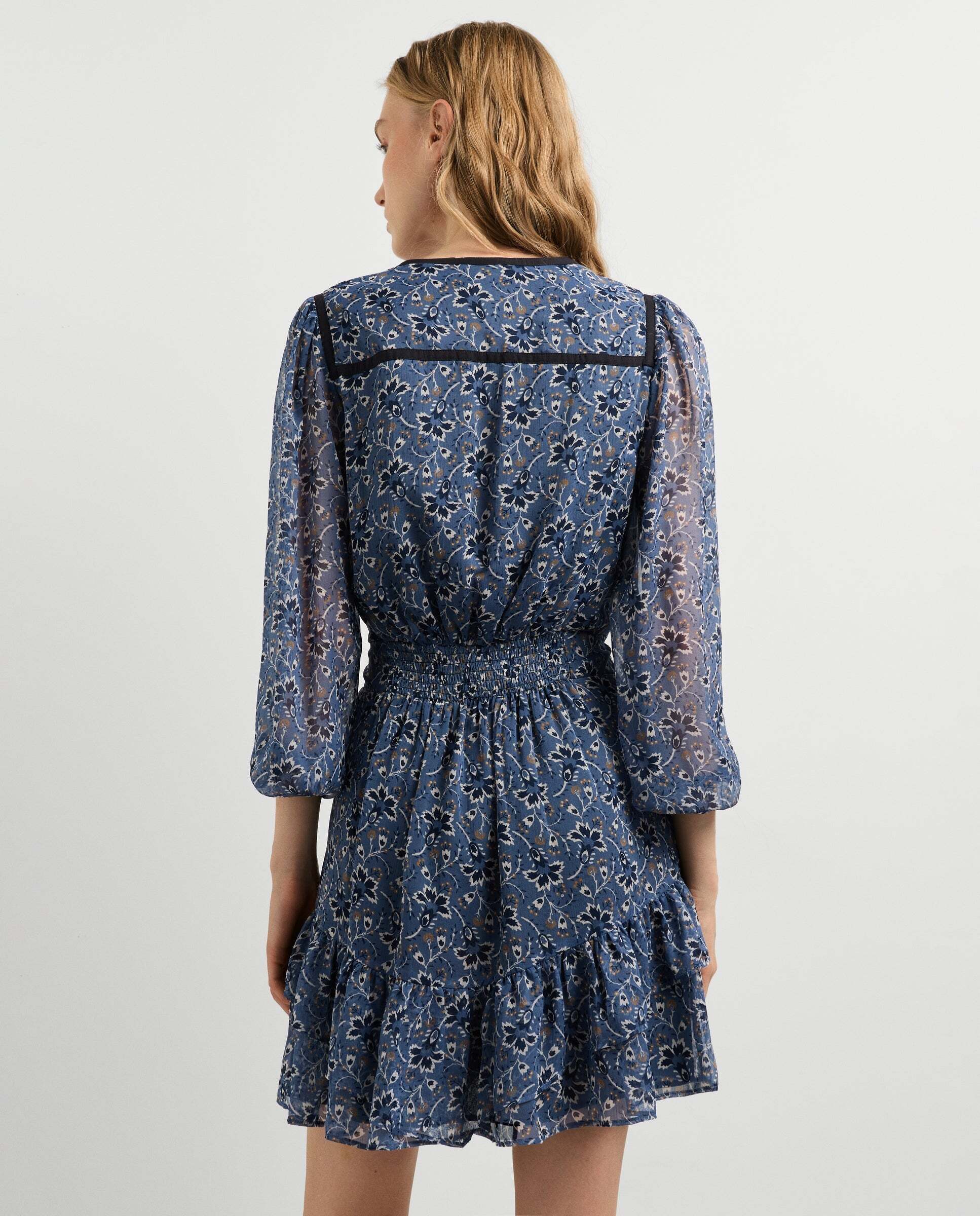 Vestido de mujer corto chifón estampado floral - Pepe Jeans - Azul oscuro Azul oscuro-3