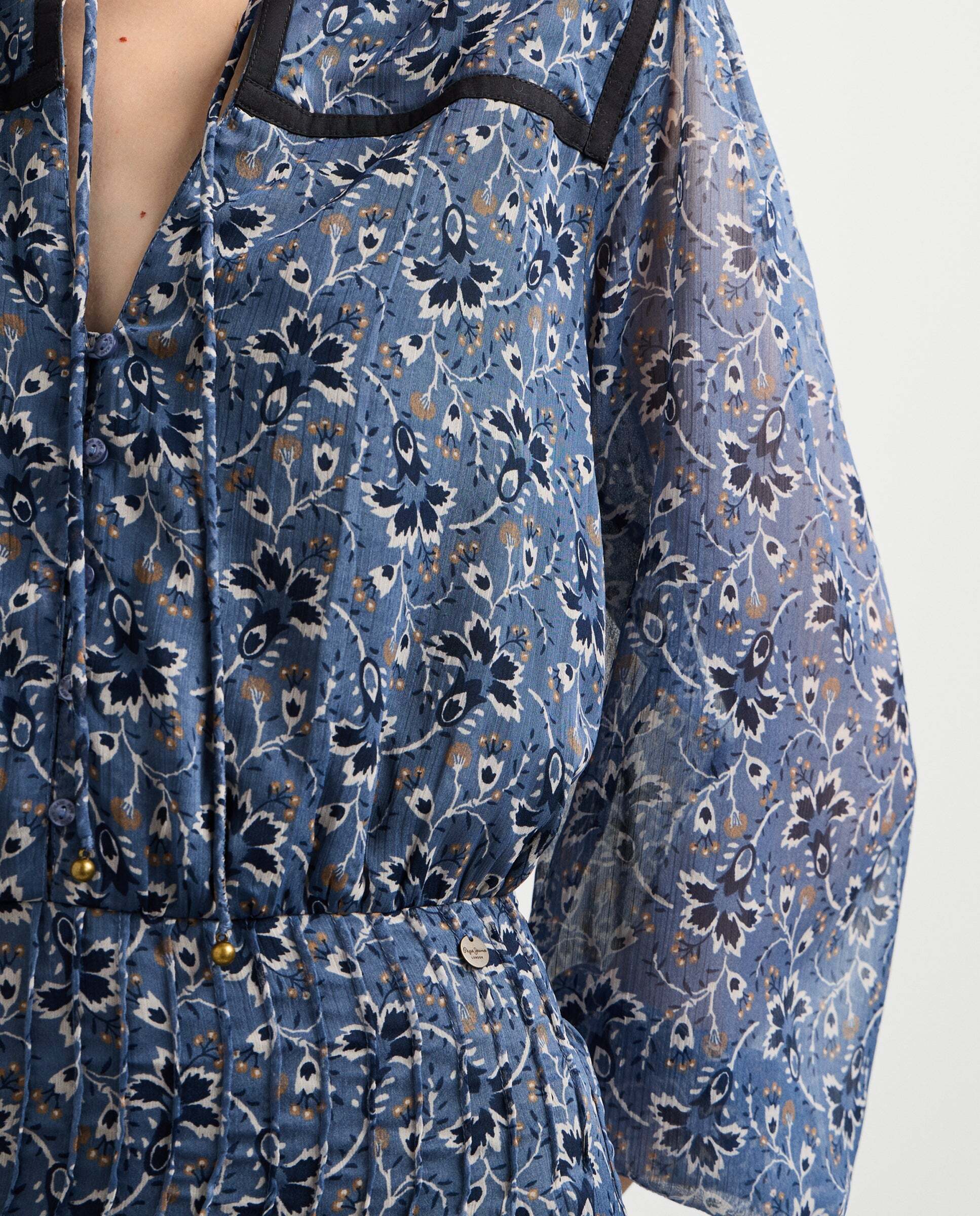 Vestido de mujer corto chifón estampado floral - Pepe Jeans - Azul oscuro Azul oscuro-4