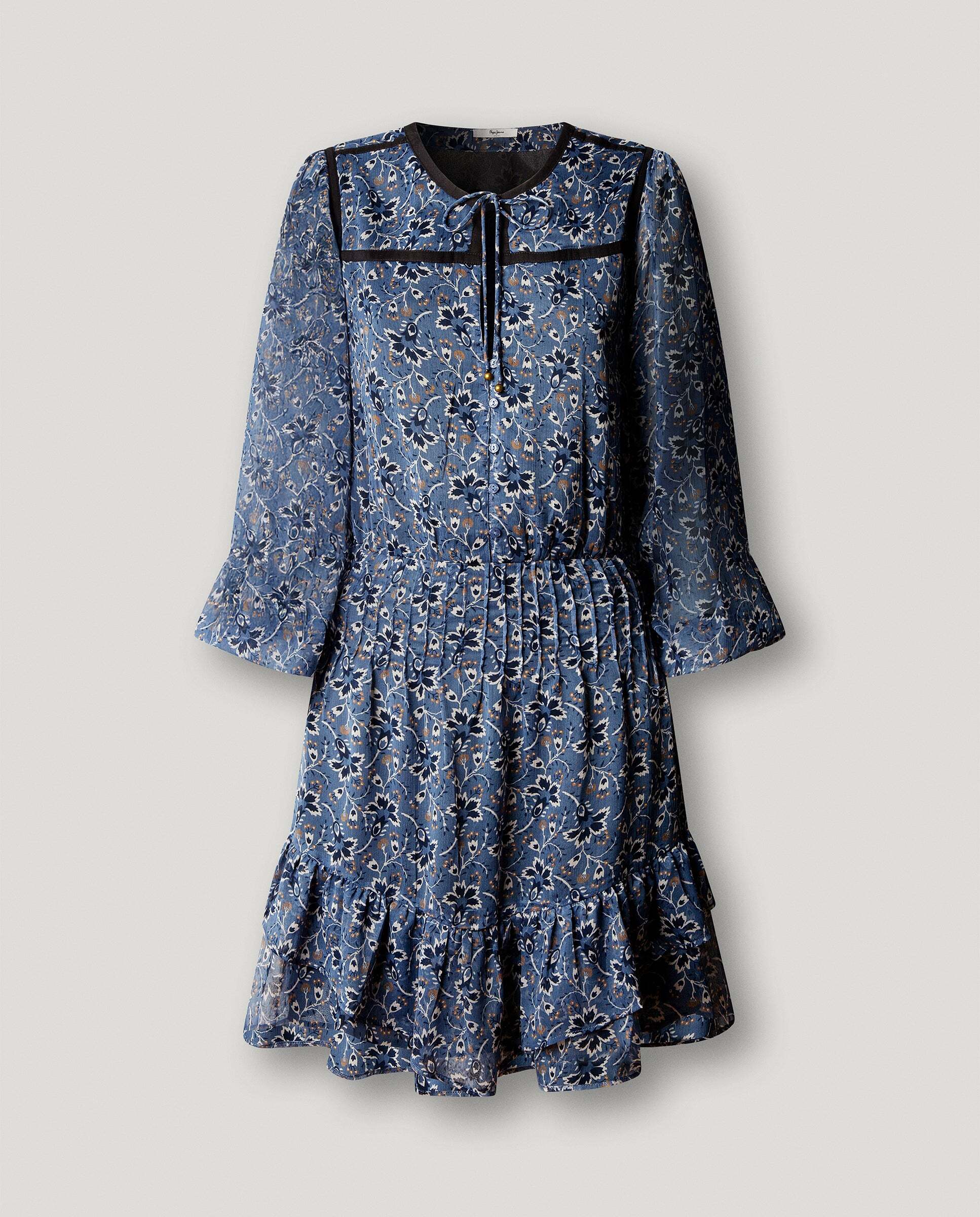 Vestido de mujer corto chifón estampado floral - Pepe Jeans - Azul oscuro Azul oscuro-6