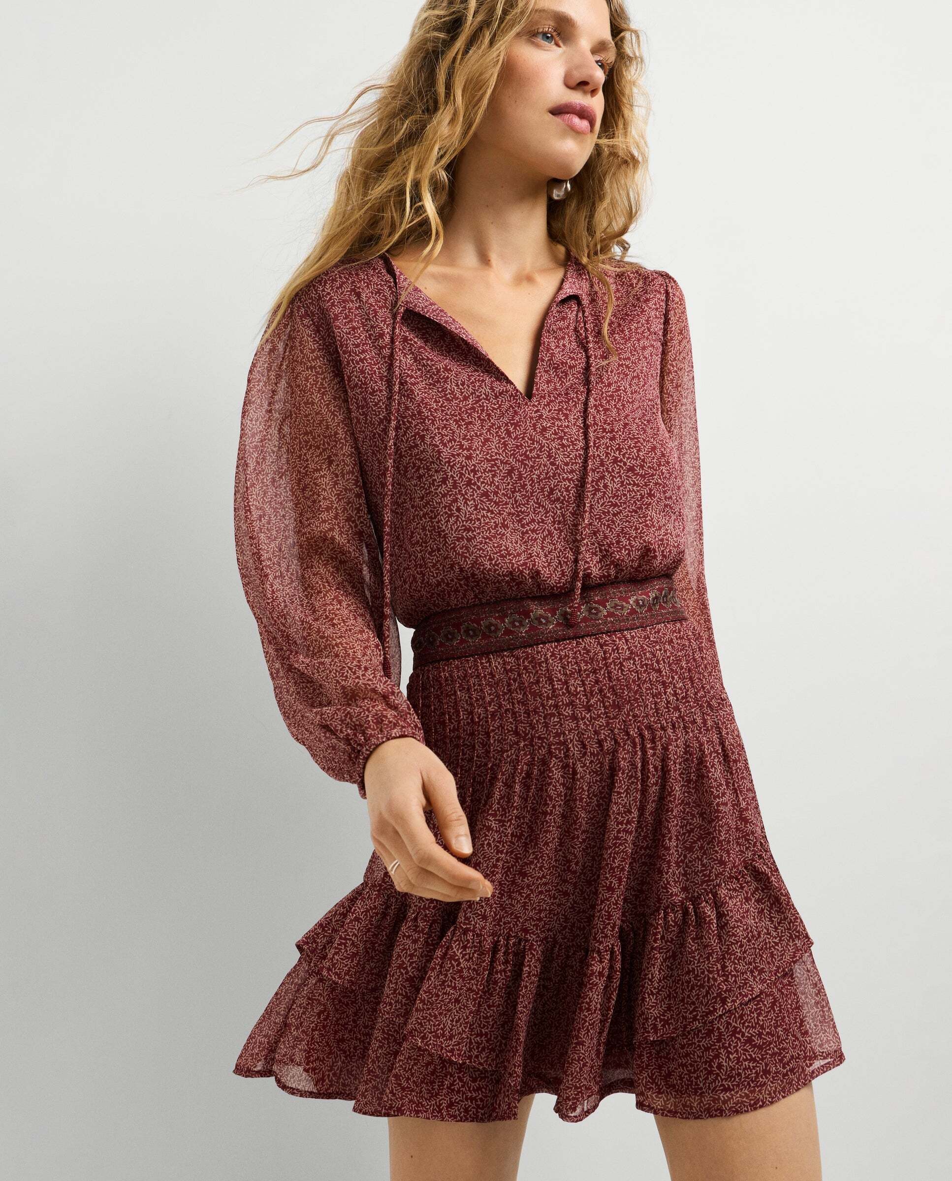 Vestido de mujer corto estampado floral - Pepe Jeans - Rojo Teja Rojo Teja-1