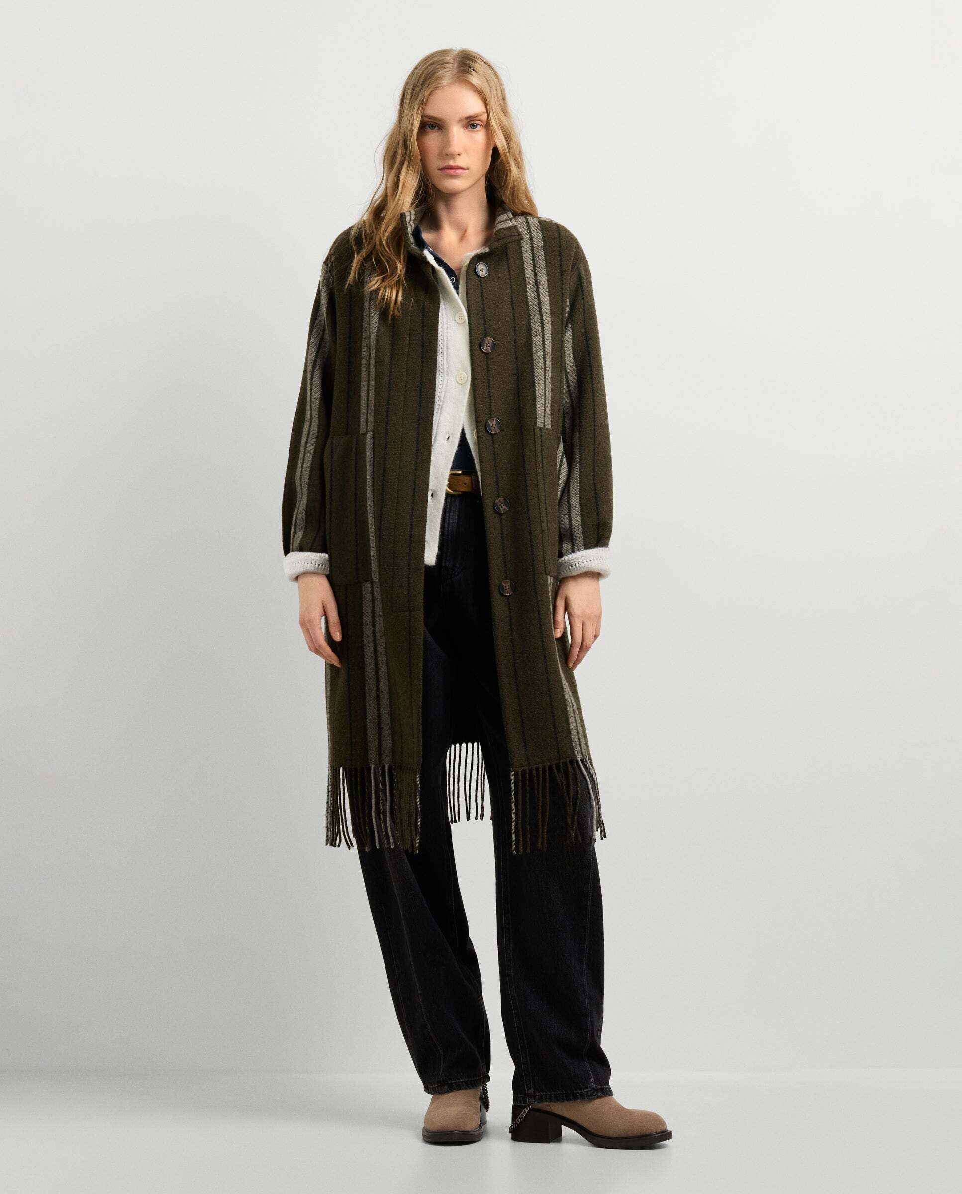 Abrigo de mujer de rayas de lana - Pepe Jeans - Verde Verde-2