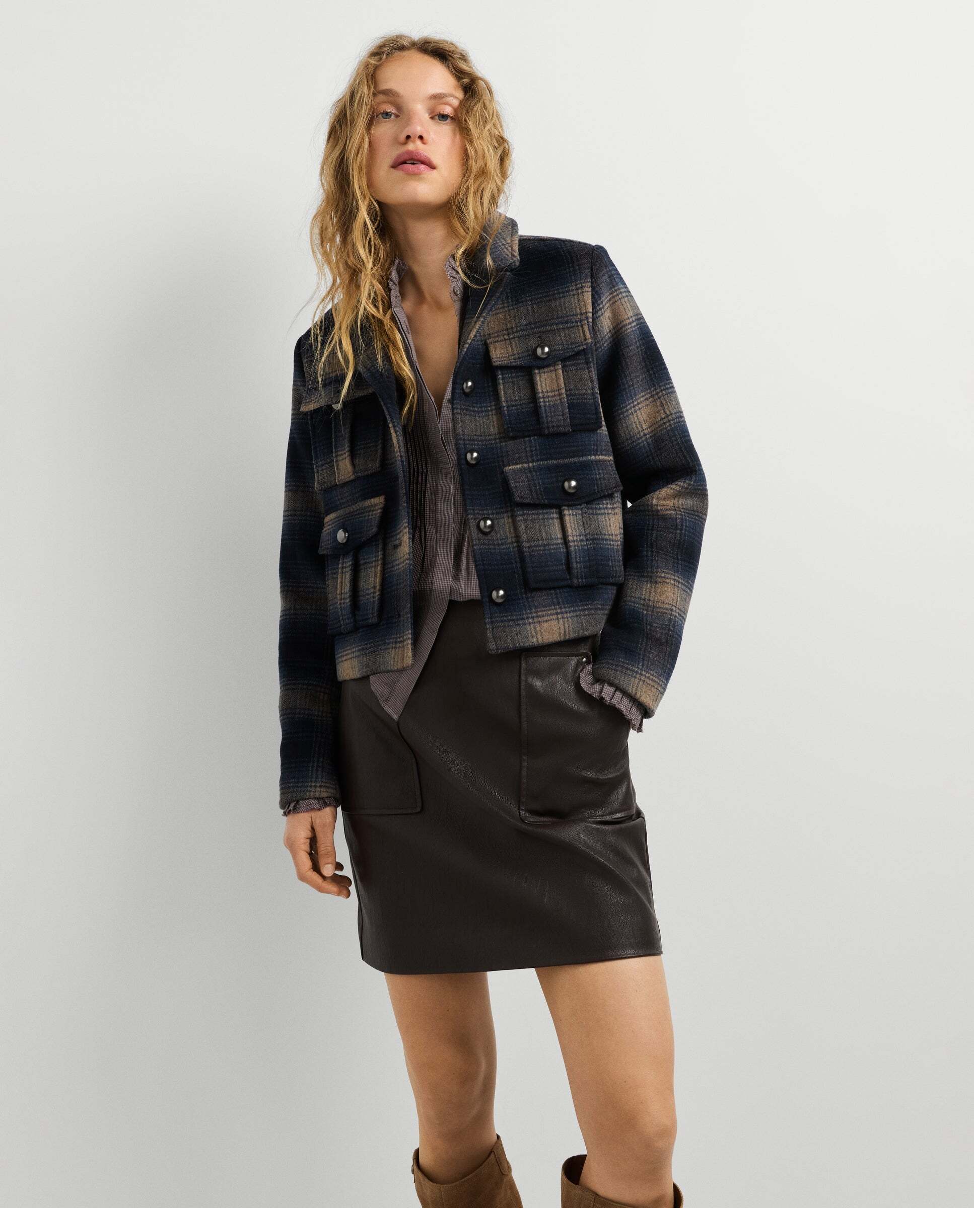 Chaqueta de mujer tipo americana de cuadros - Pepe Jeans - Azul oscuro Azul oscuro-1
