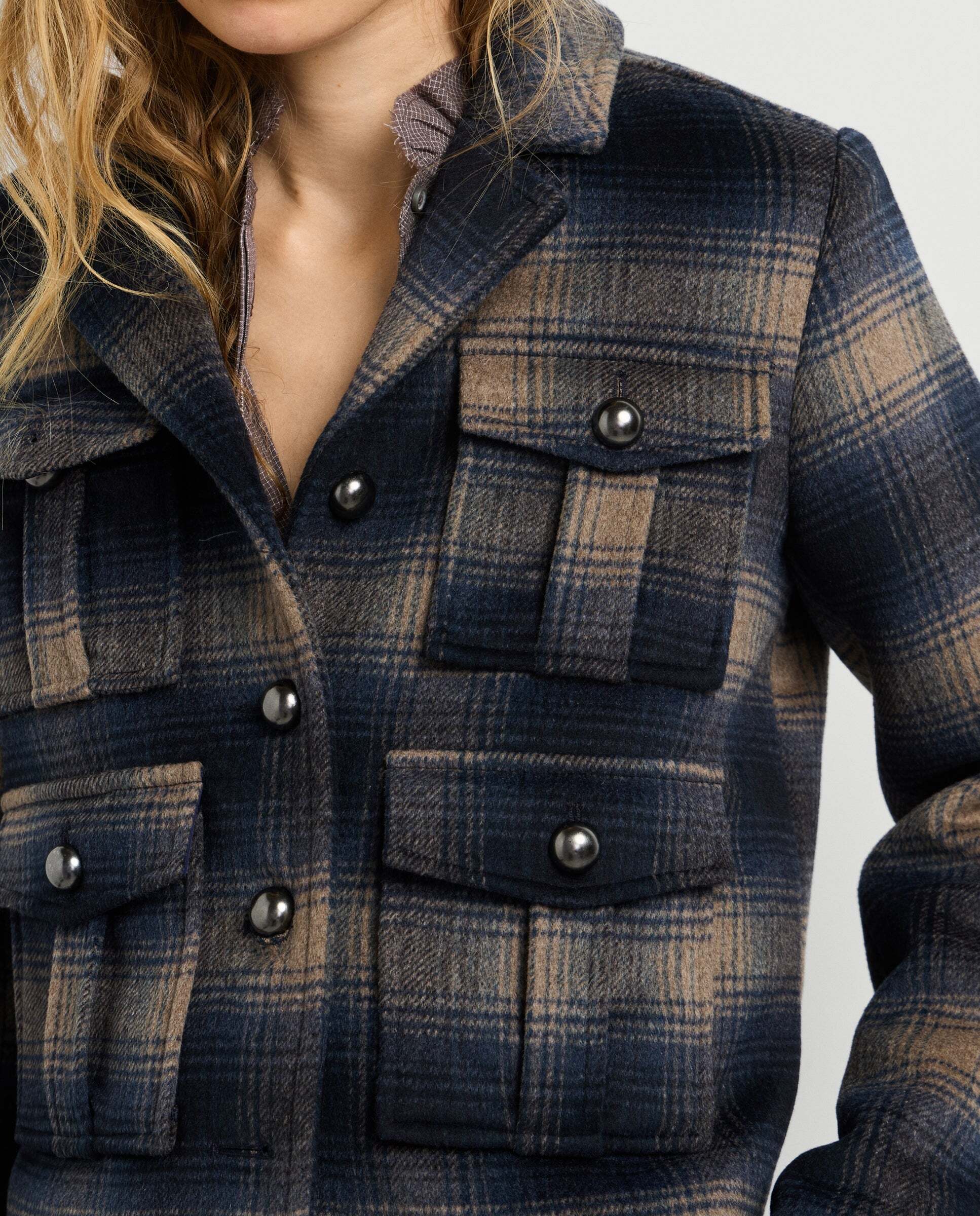Chaqueta de mujer tipo americana de cuadros - Pepe Jeans - Azul oscuro Azul oscuro-4