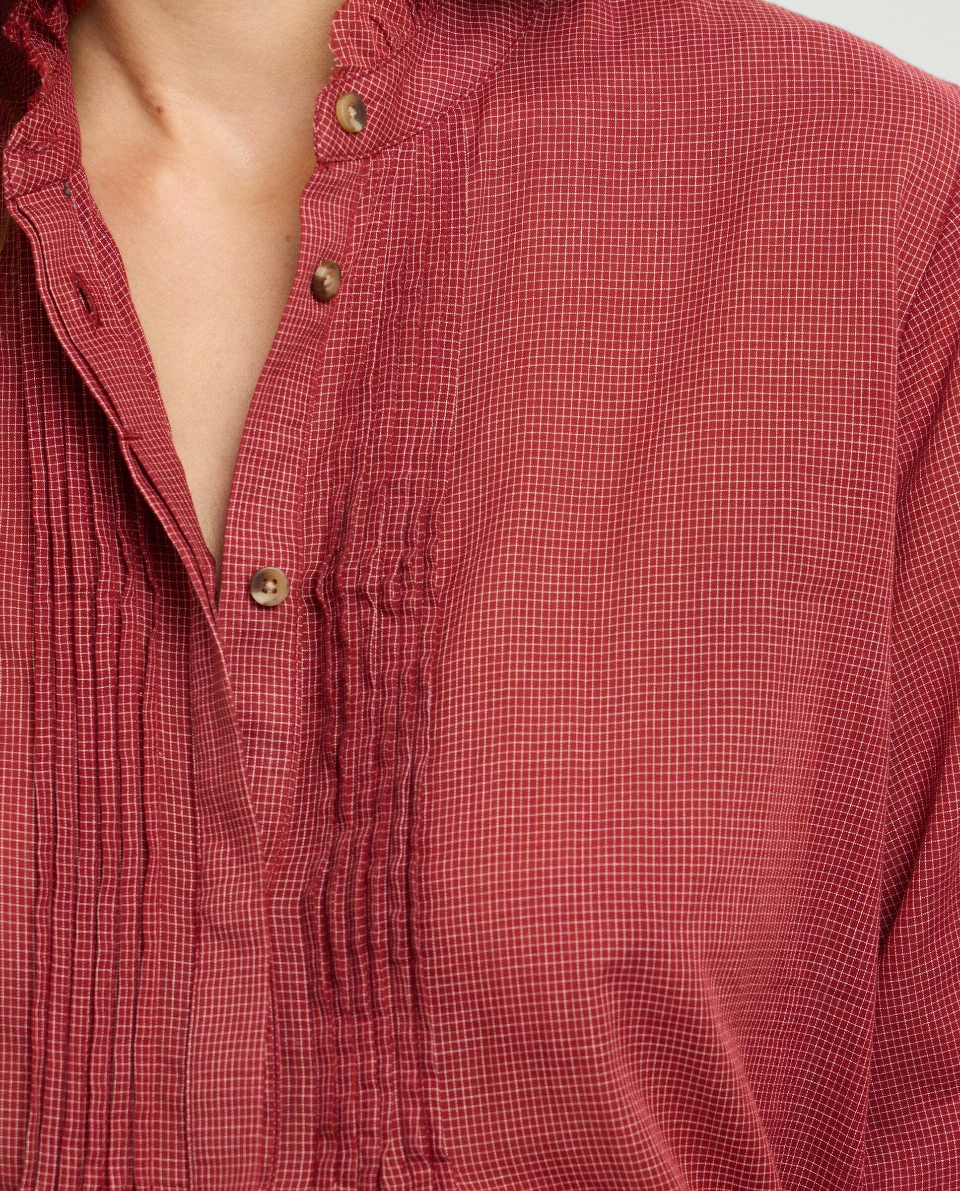 Blusa de mujer de cuadros cuello mao - Pepe Jeans - Rojo Rojo-4