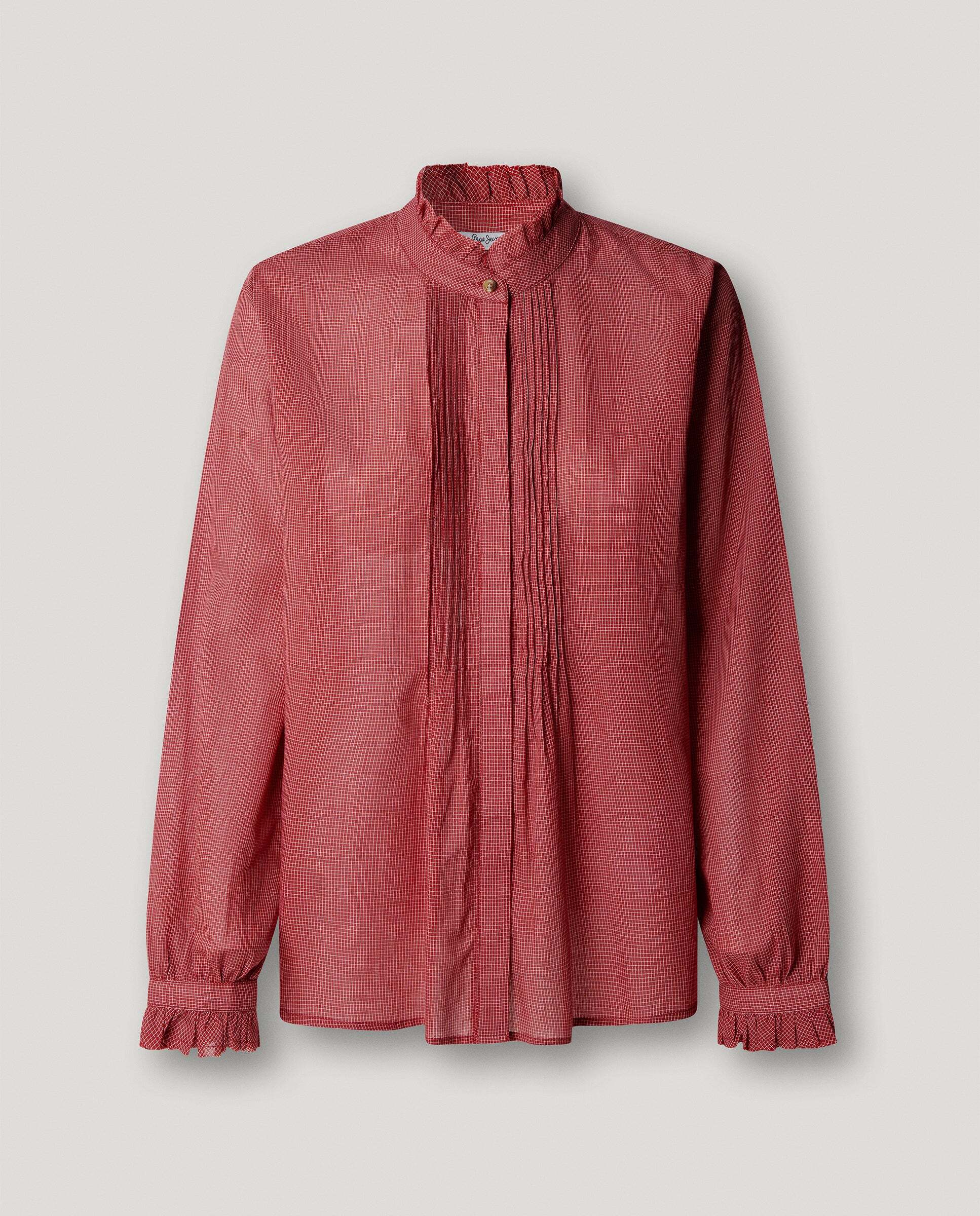 Blusa de mujer de cuadros cuello mao - Pepe Jeans - Rojo Rojo-6