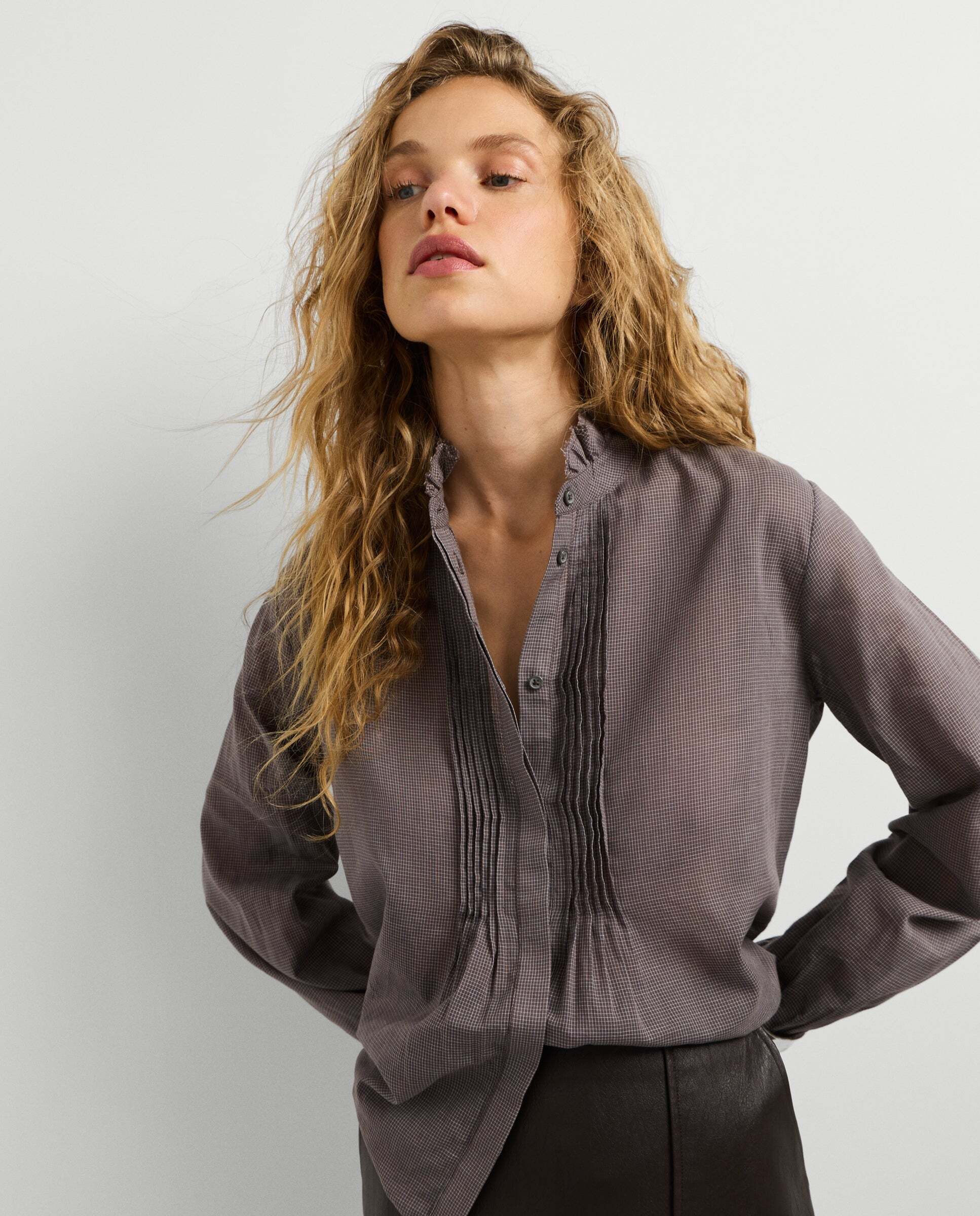 Imagen 1 de Blusa de mujer de cuadros cuello mao - Pepe Jeans - Marrón Marrón
