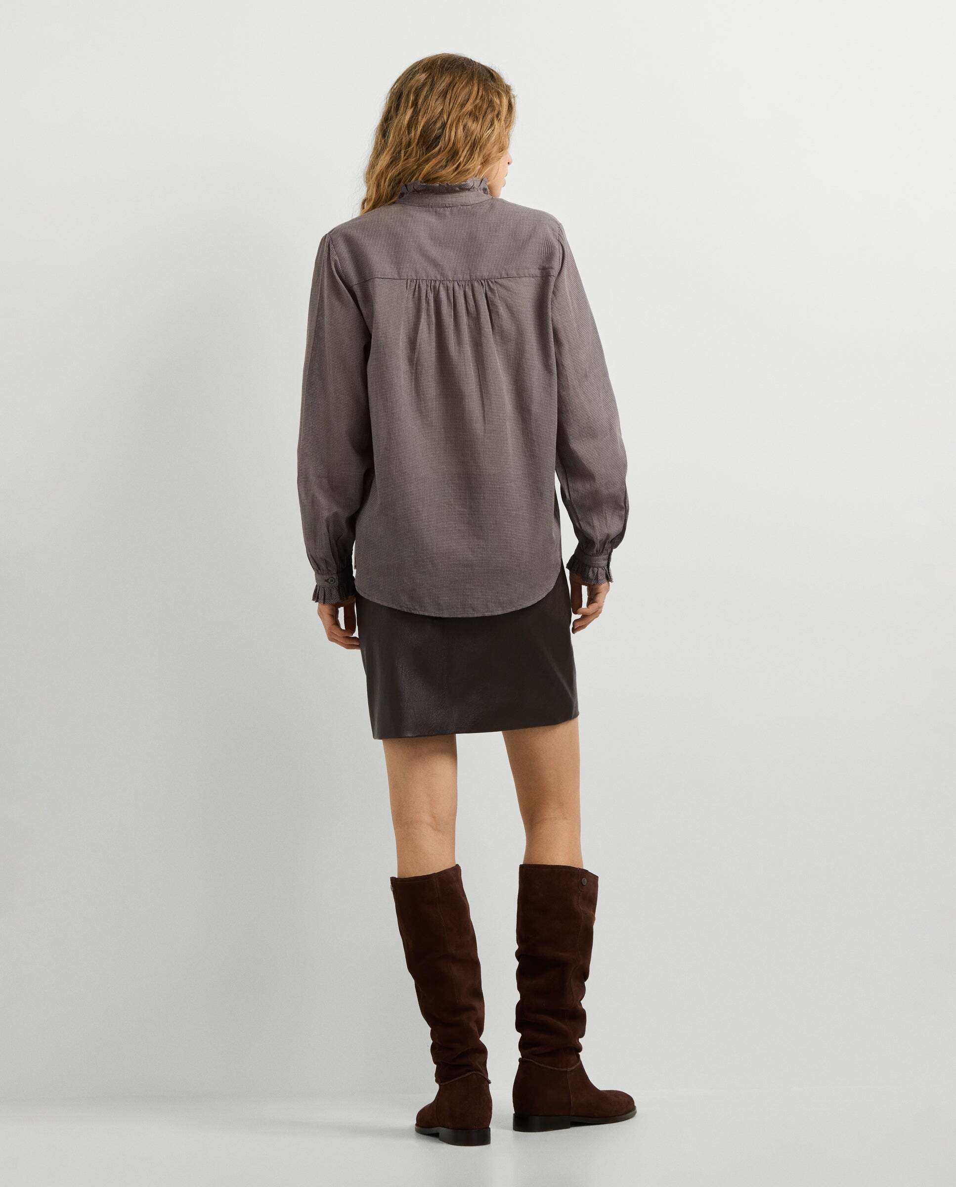 Imagen 3 de Blusa de mujer de cuadros cuello mao - Pepe Jeans - Marrón Marrón