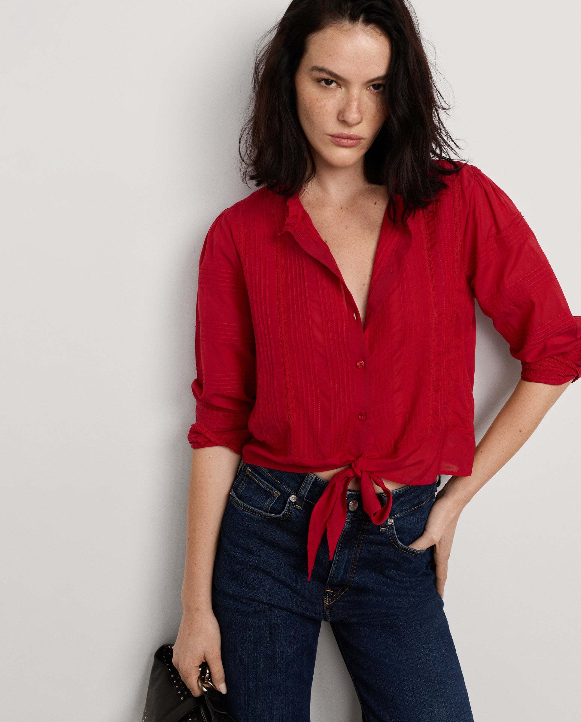Blusa de mujer fluida con pliegues - Pepe Jeans - Rojo Rojo-1