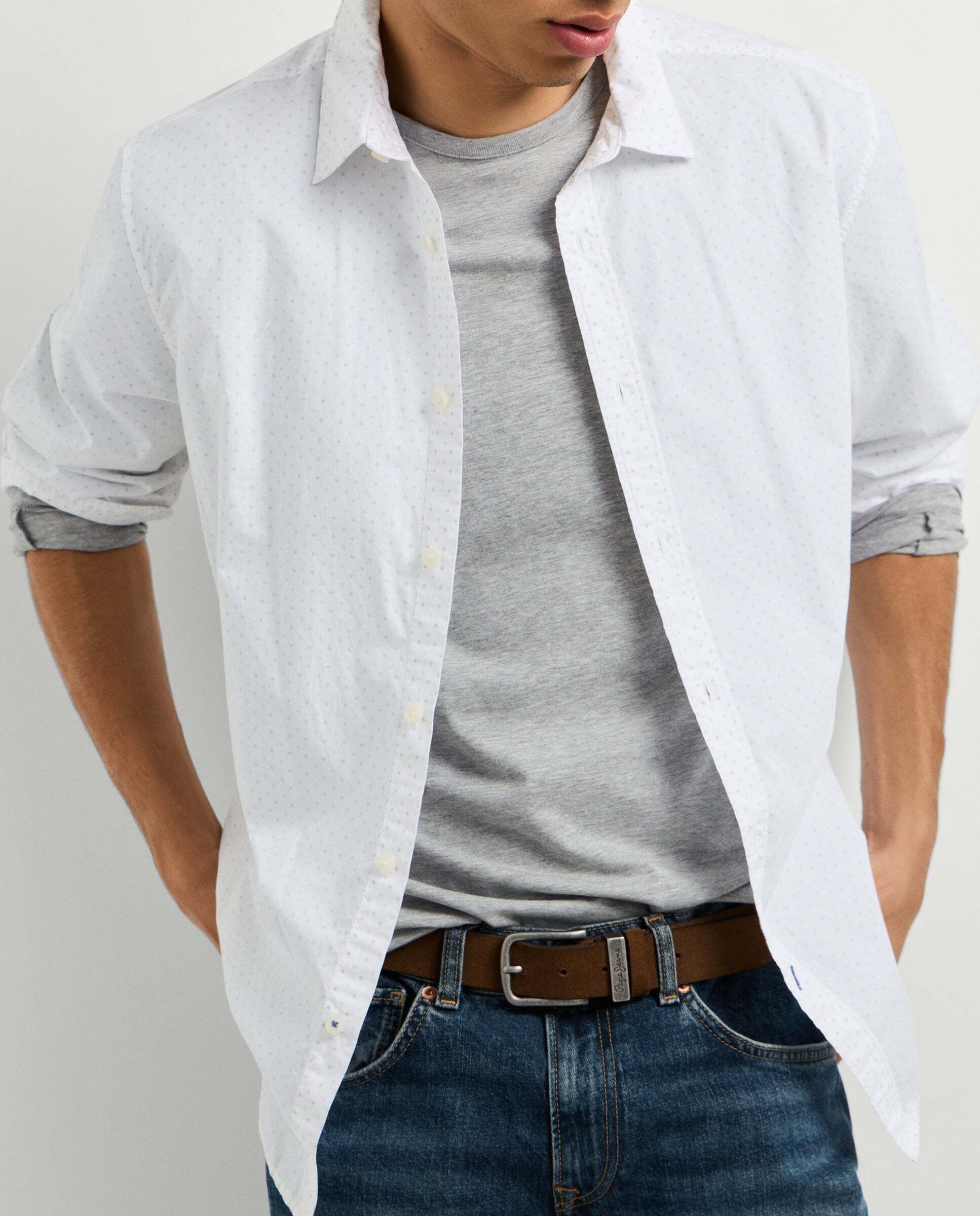 Imagen 0 de Camisa de hombre popelín estampada fit regular Blanco