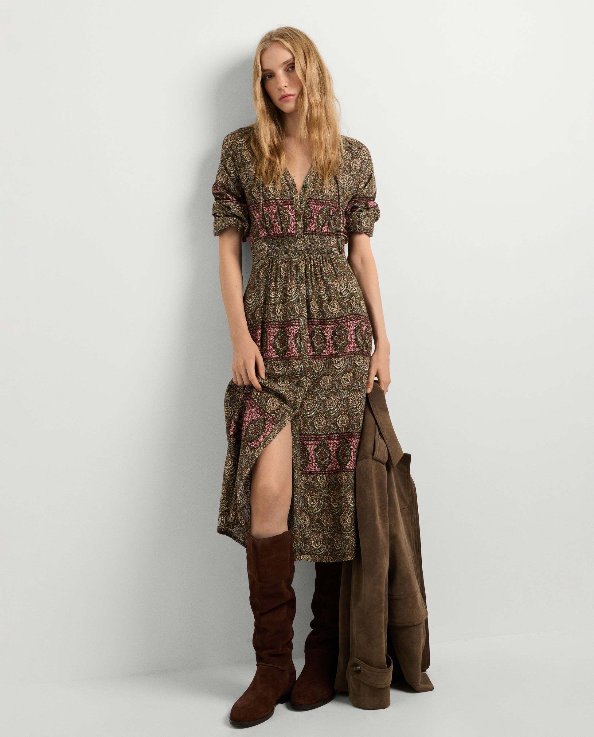 Vestido de mujer midi estampado ornamental - Pepe Jeans - Verde Verde-1