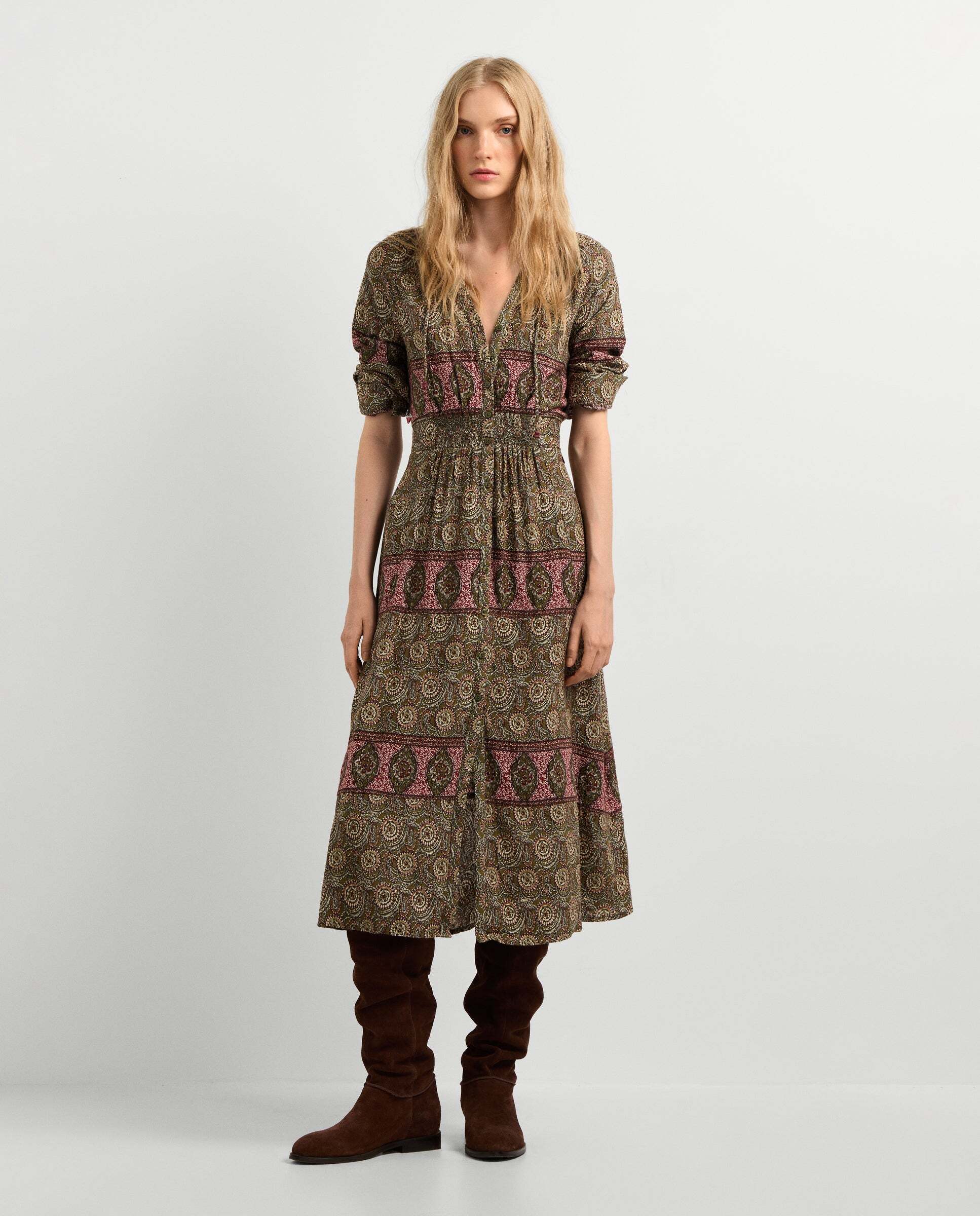 Vestido de mujer midi estampado ornamental - Pepe Jeans - Verde Verde-2