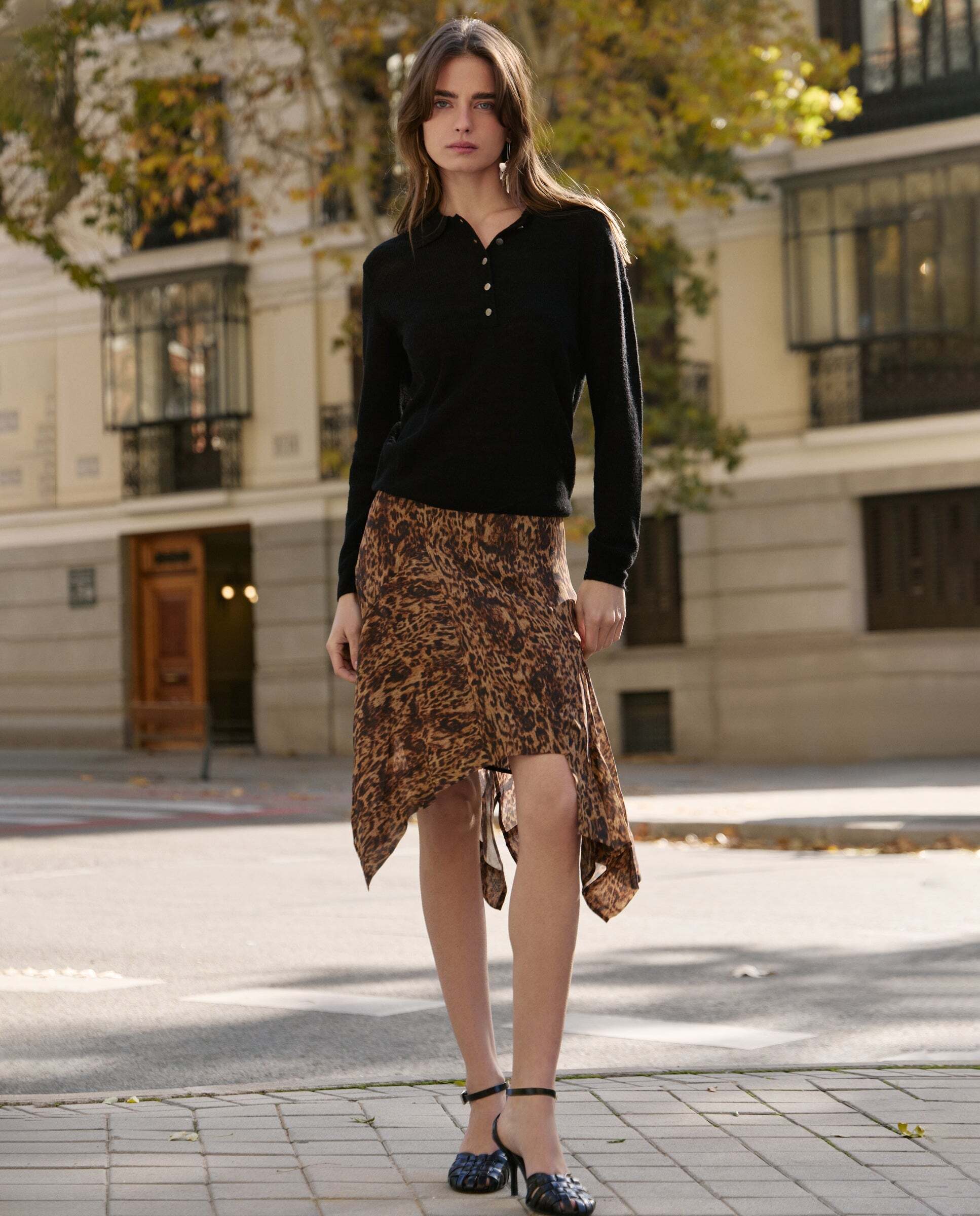 W11 jessa skirt - Pepe Jeans - falda de mujer midi asimètrica animal print - Negro Negro-1